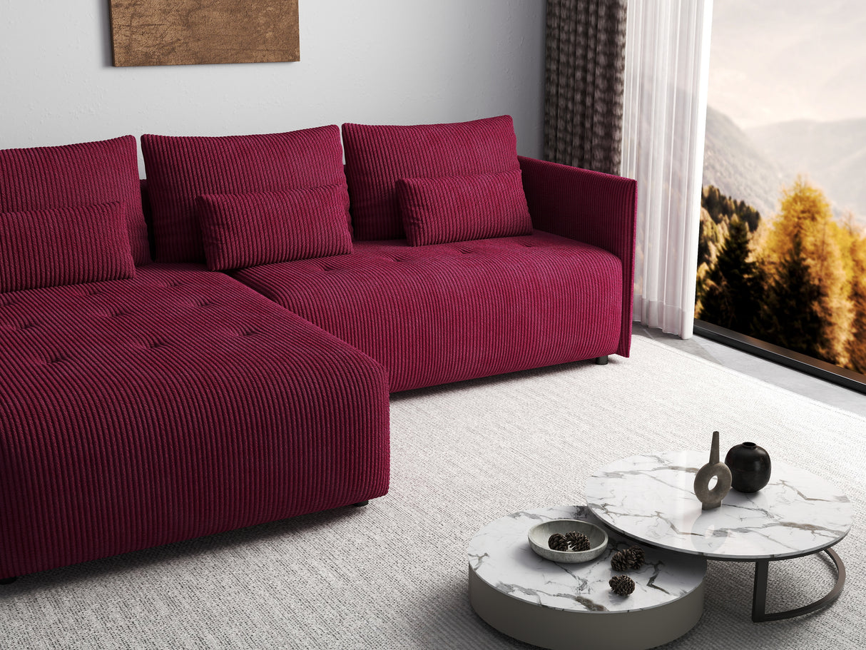Colțar extensibil dumonde cu ladă de depozitare si sezut confortabil din spuma HR, Malta Zoom Red 235x185 cm