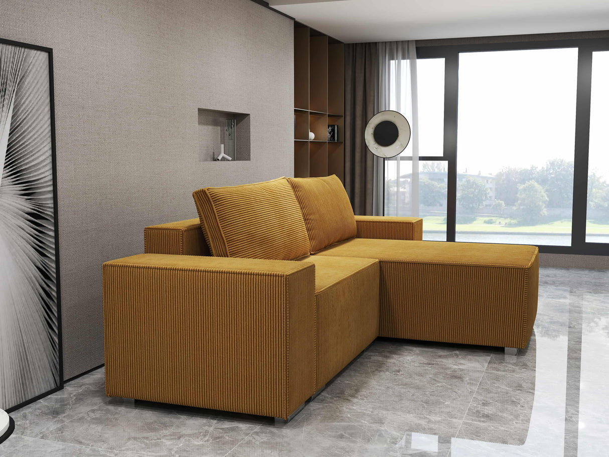 Colțar extensibil dumonde cu ladă de depozitare si sezut confortabil din spuma HR, Dream Zoom Mustar 290x185 cm II Fabrica