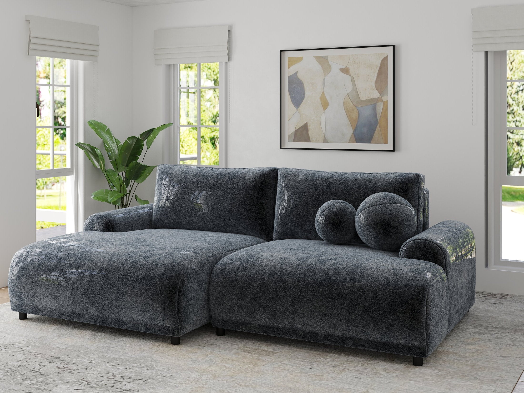 Colțar extensibil dumonde cu ladă de depozitare și șezut confortabil din spumă HR, Carlo Euphoria Gri Grafit 240x145 cm