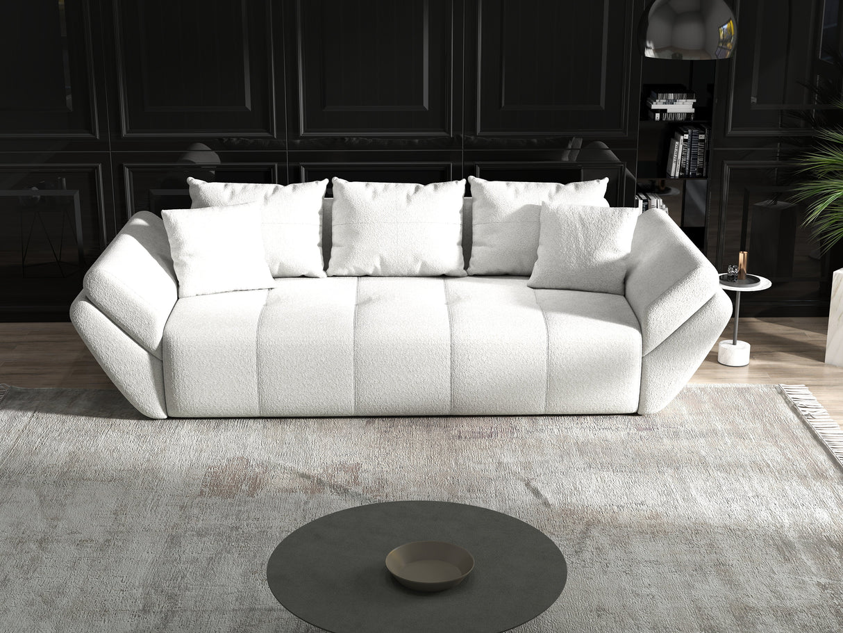 Canapea extensibilă dumonde cu ladă de depozitare si sezut confortabil din spuma HR, Euphoria White 250x100 cm Fabrica