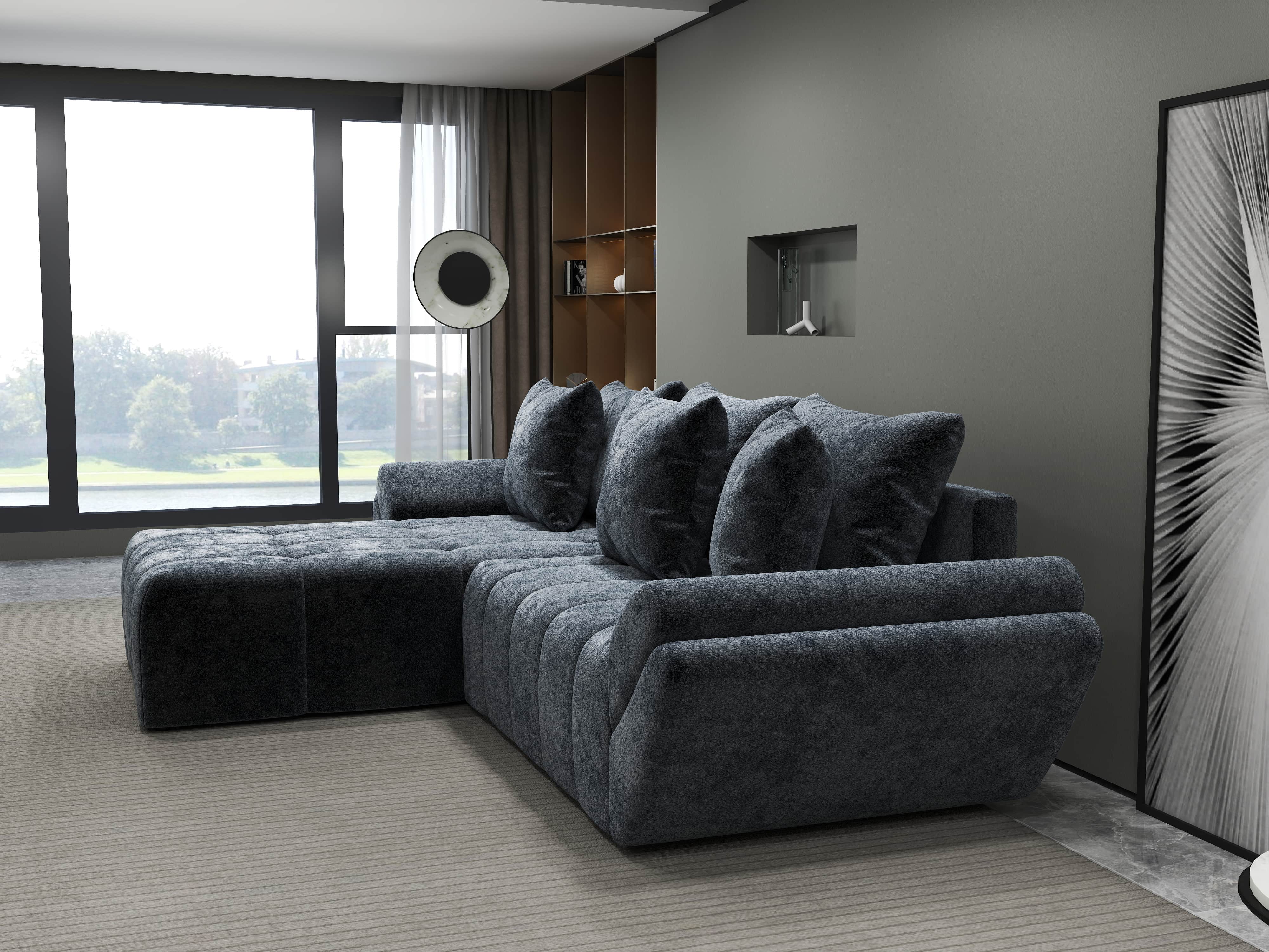 Colțar extensibil dumonde cu ladă de depozitare si sezut confortabil din spuma HR, Berlin Euphoria Gri Grafit 280x185 cm Fabrica