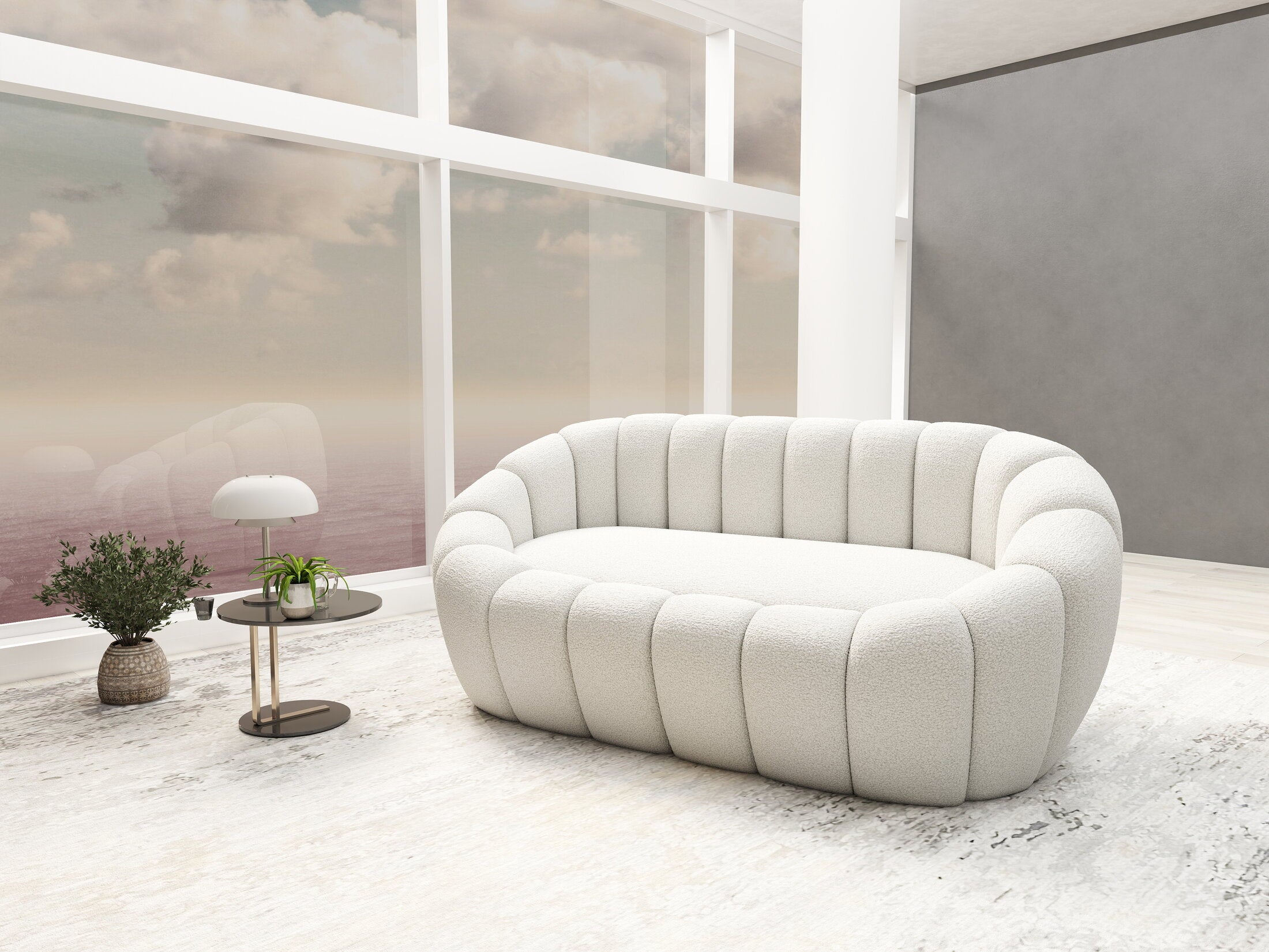 Fotoliu dumonde tapitat Alb modern Isandro 148x92cm