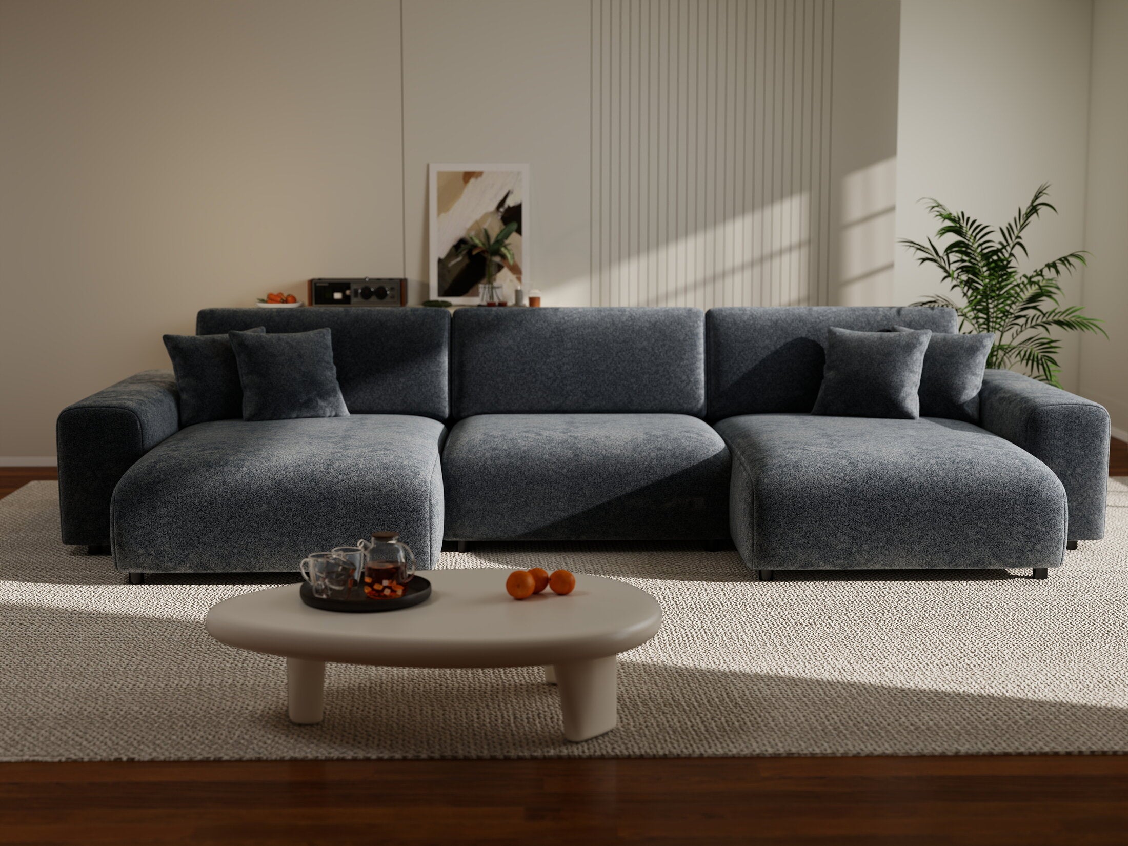 Colțar extensibil dumonde cu ladă de depozitare si sezut confortabil din spuma HR, Sarina U Euphoria Gri Grafit 350x168 cm