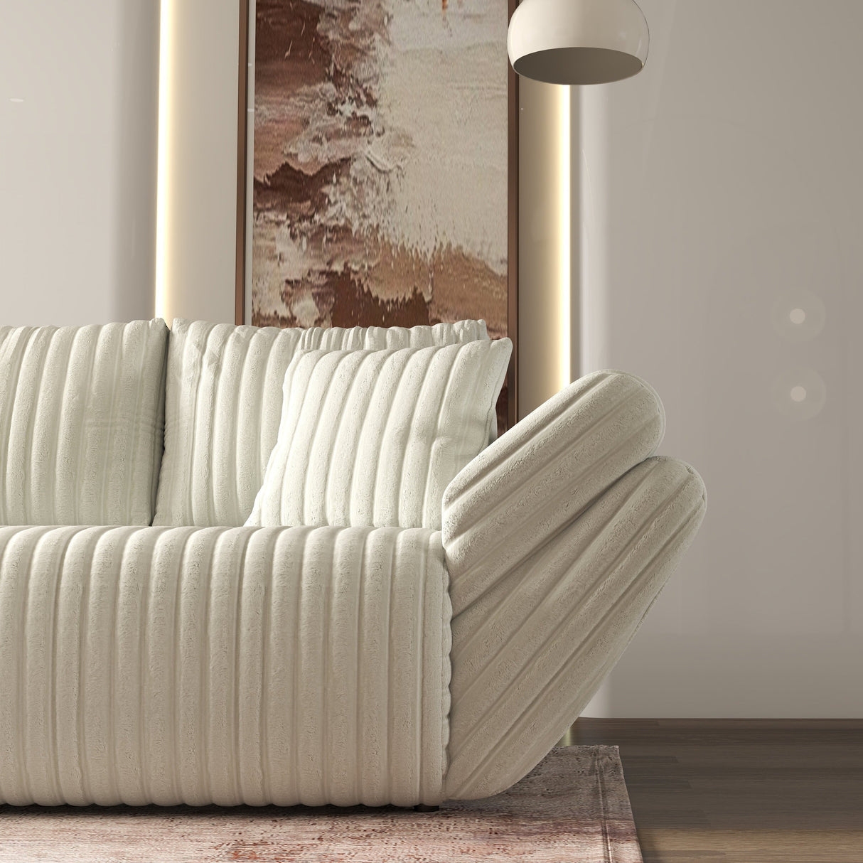 Canapea extensibilă dumonde cu ladă de depozitare si sezut confortabil din spuma HR, Berlin Ambience White 300x100 cm Fabrica