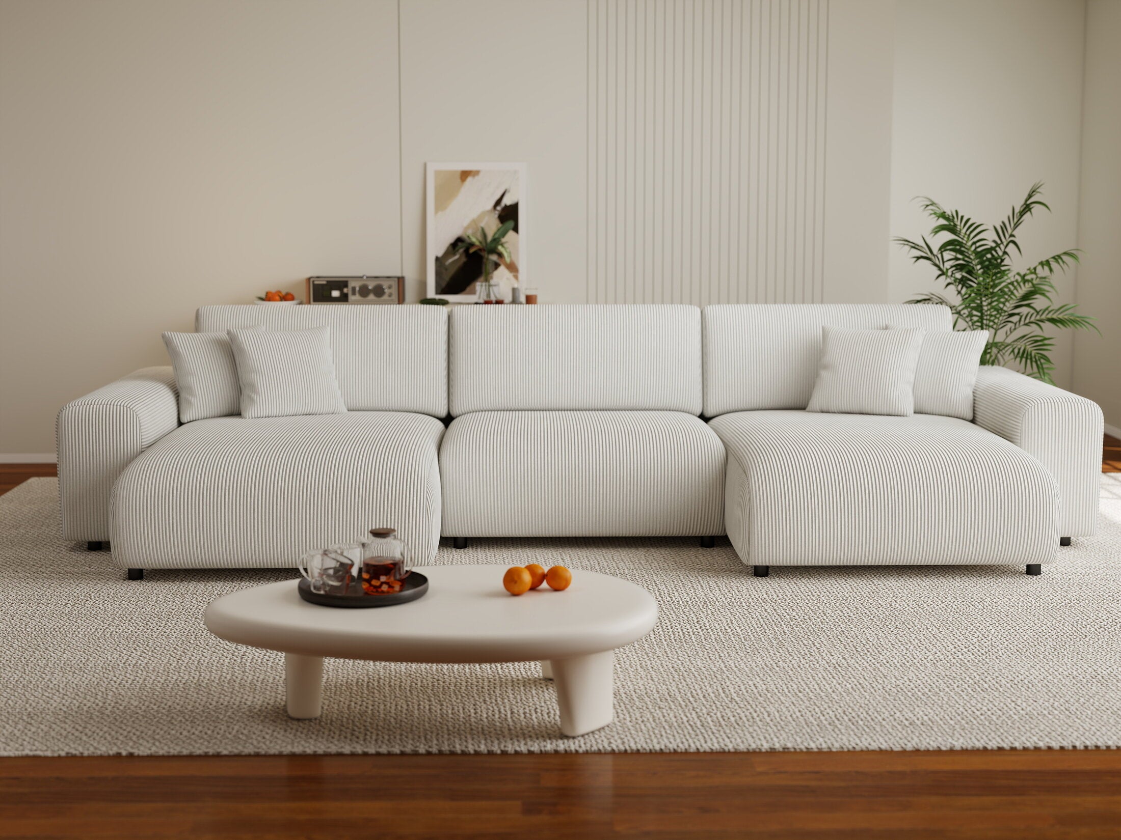 Colțar extensibil dumonde cu ladă de depozitare si sezut confortabil din spuma HR, Sarina U Zoom Gri 350x168 cm