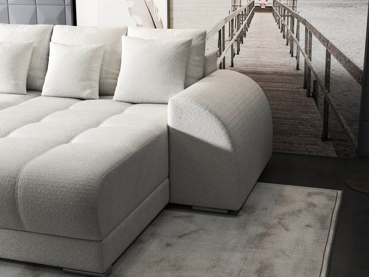 Colțar extensibil dumonde cu ladă de depozitare si sezut confortabil din spuma HR, Verona Euphoria Alb II 290x185 cm Fabrica