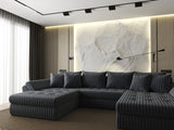 Colțar extensibil dumonde cu ladă de depozitare si sezut confortabil din spuma HR, Loana U Gri Ambience 355x185 cm Fabrica