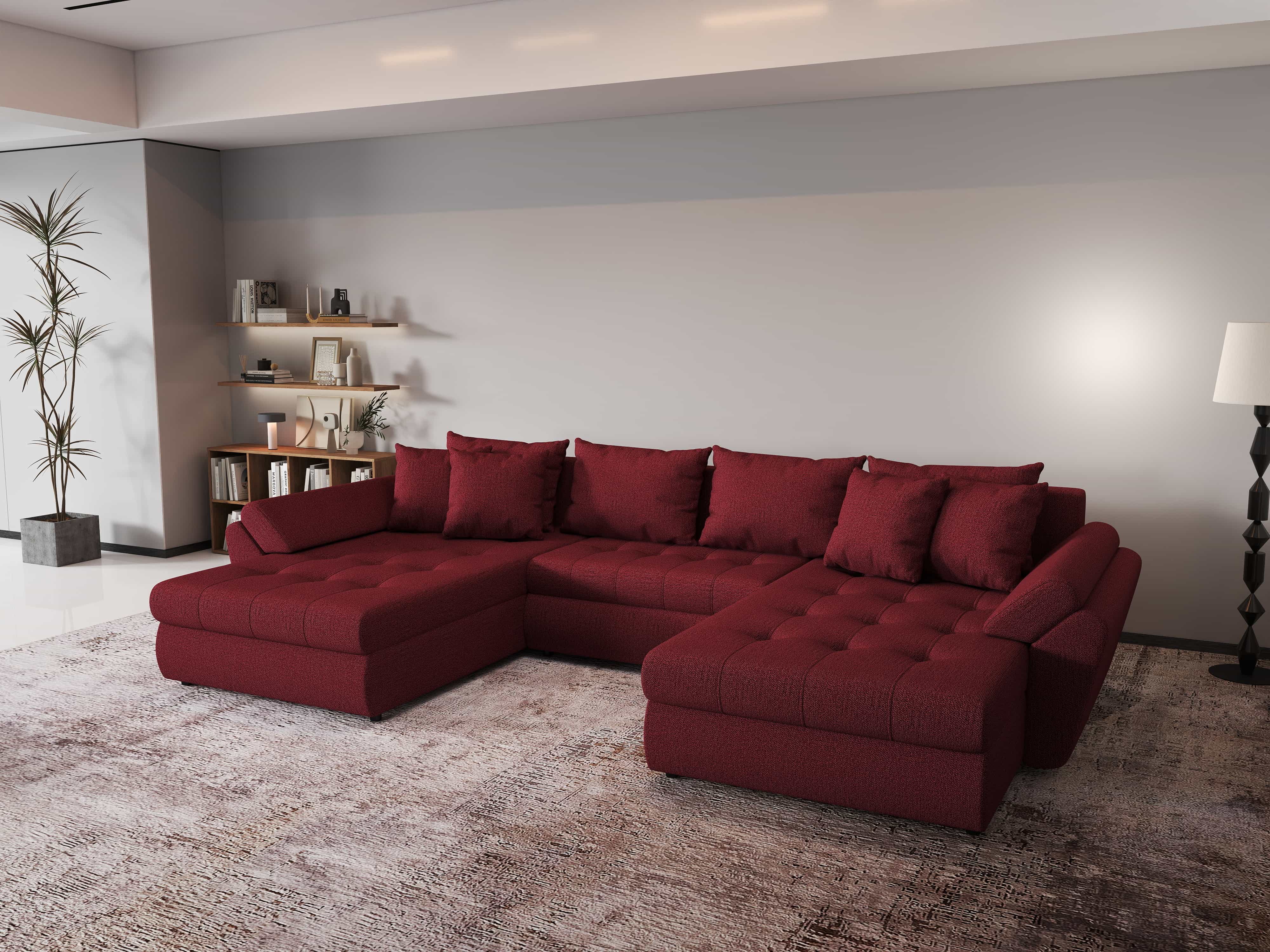 Colțar extensibil dumonde cu ladă de depozitare si sezut confortabil din spuma HR, Loana Enjoy Red U 355x185 cm Fabrica