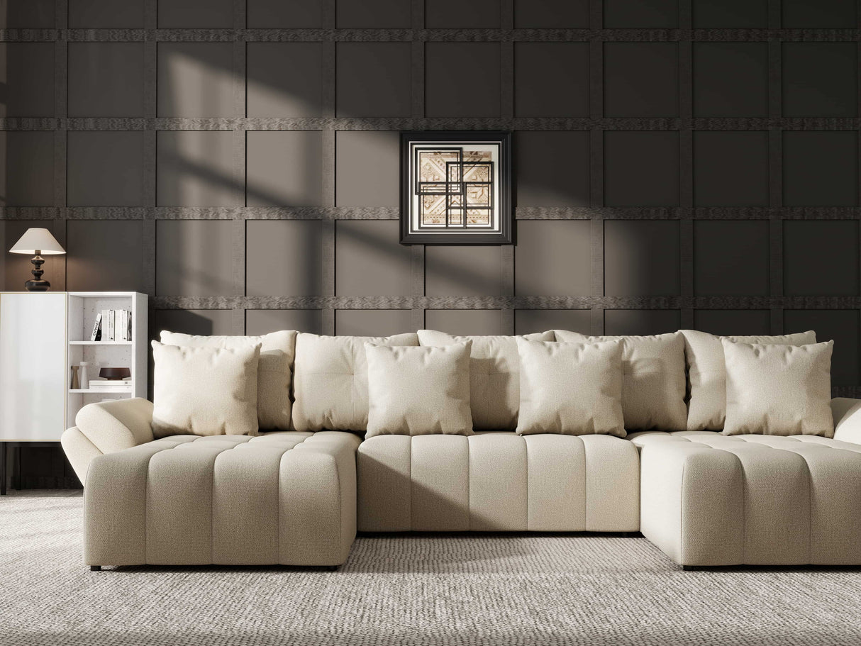 Colțar extensibil dumonde cu ladă de depozitare si sezut confortabil din spuma HR, Berlin U Enjoy Bej 2 380x180 cm Fabrica