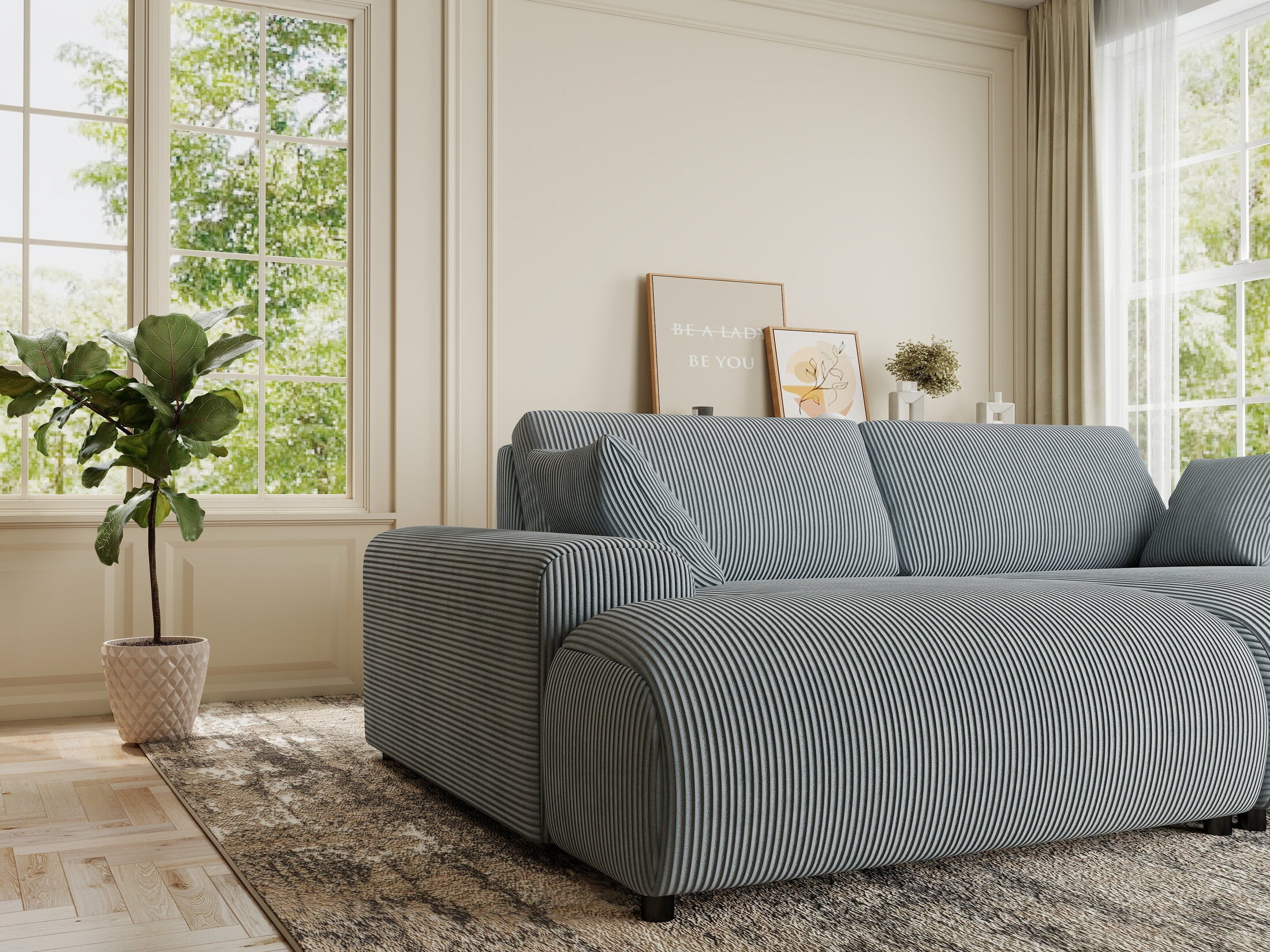 Canapea dumonde cu sezut confortabil din spuma HR, Hudson Zoom Gri Mint 237x144 cm