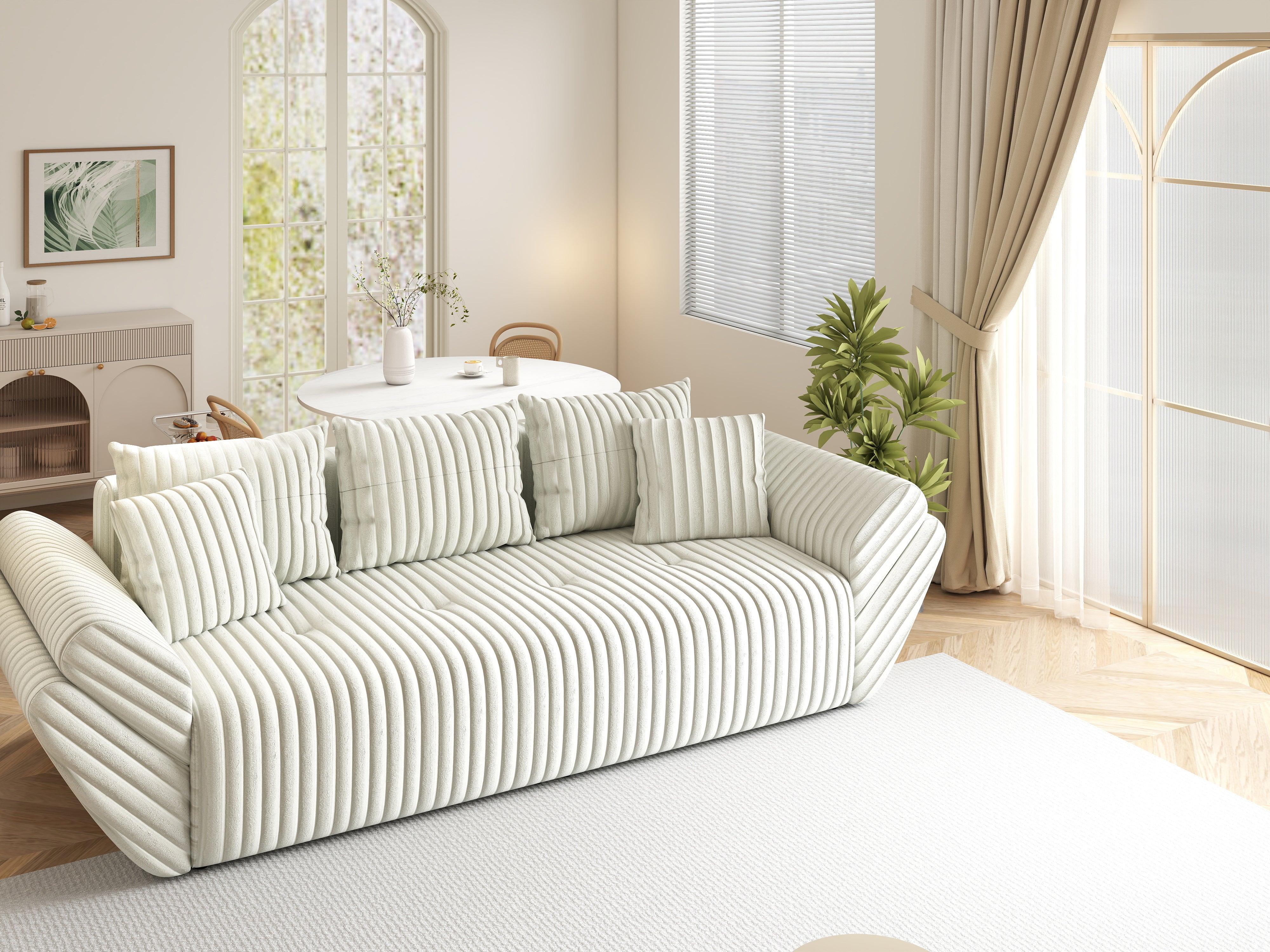 Canapea extensibilă dumonde cu ladă de depozitare si sezut confortabil din spuma HR, Berlin Ambience White 250x100 cm Fabrica