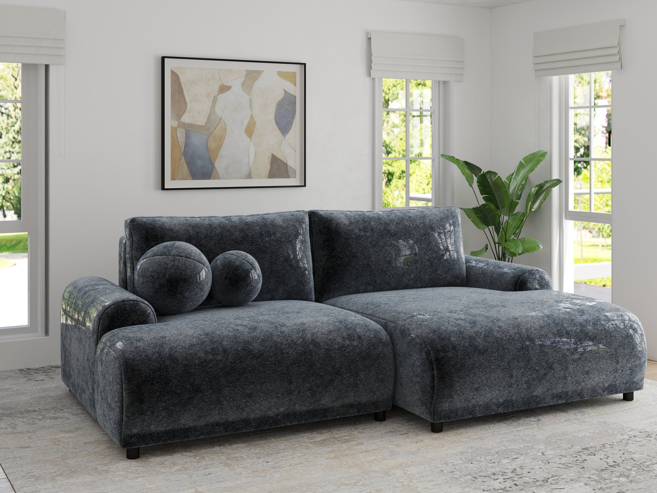 Colțar extensibil dumonde cu ladă de depozitare și șezut confortabil din spumă HR, Carlo Euphoria Gri Grafit 240x145 cm II