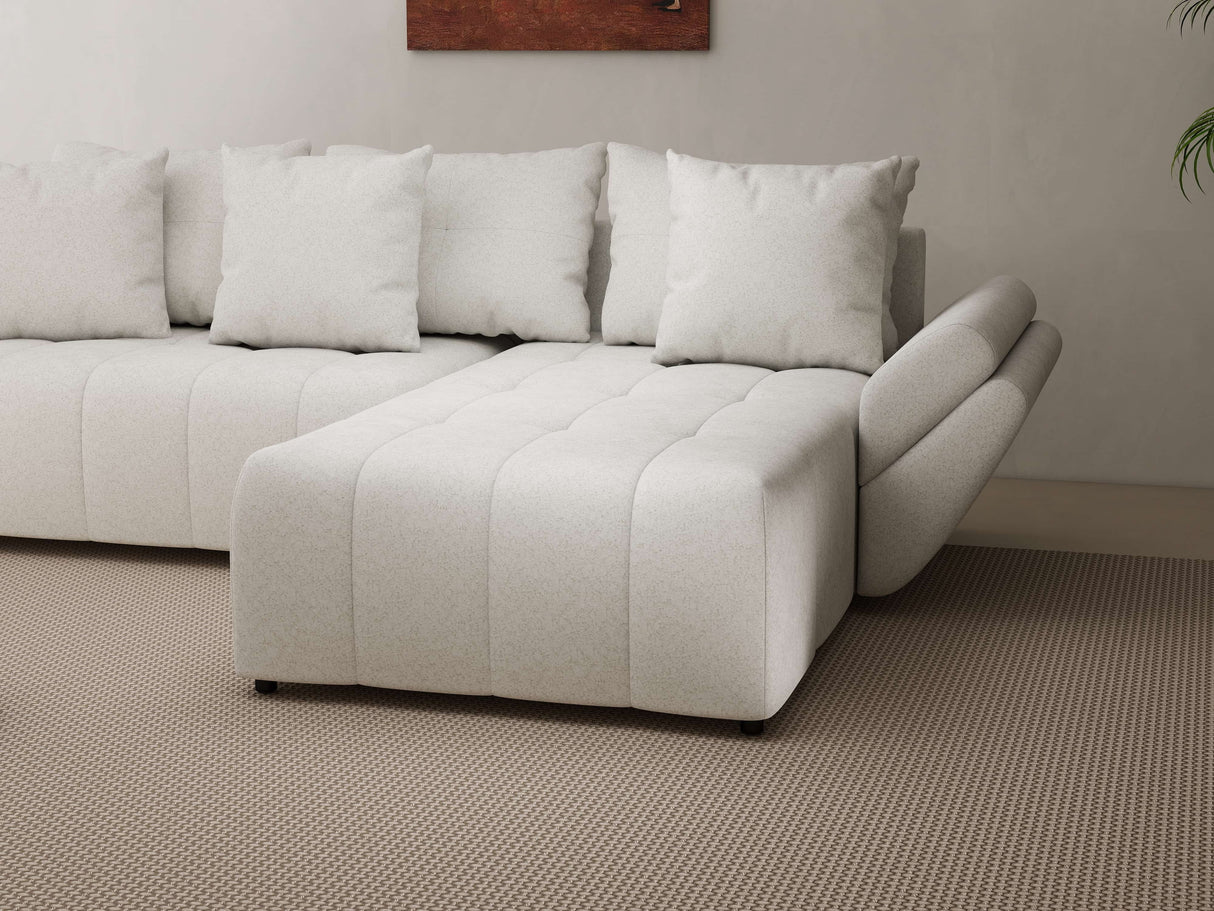 Colțar extensibil dumonde cu ladă de depozitare si sezut confortabil din spuma HR, Berlin Euphoria Alb 280x185 cm II Fabrica