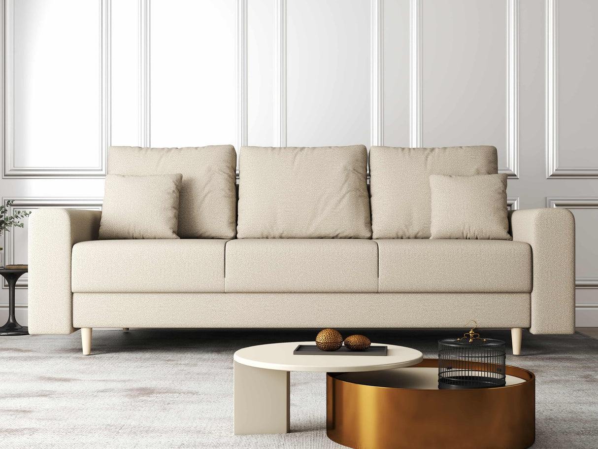 Canapea extensibilă dumonde cu ladă de depozitare si sezut confortabil din spuma HR, Kronos Enjoy Beige 210x100 cm fabrica