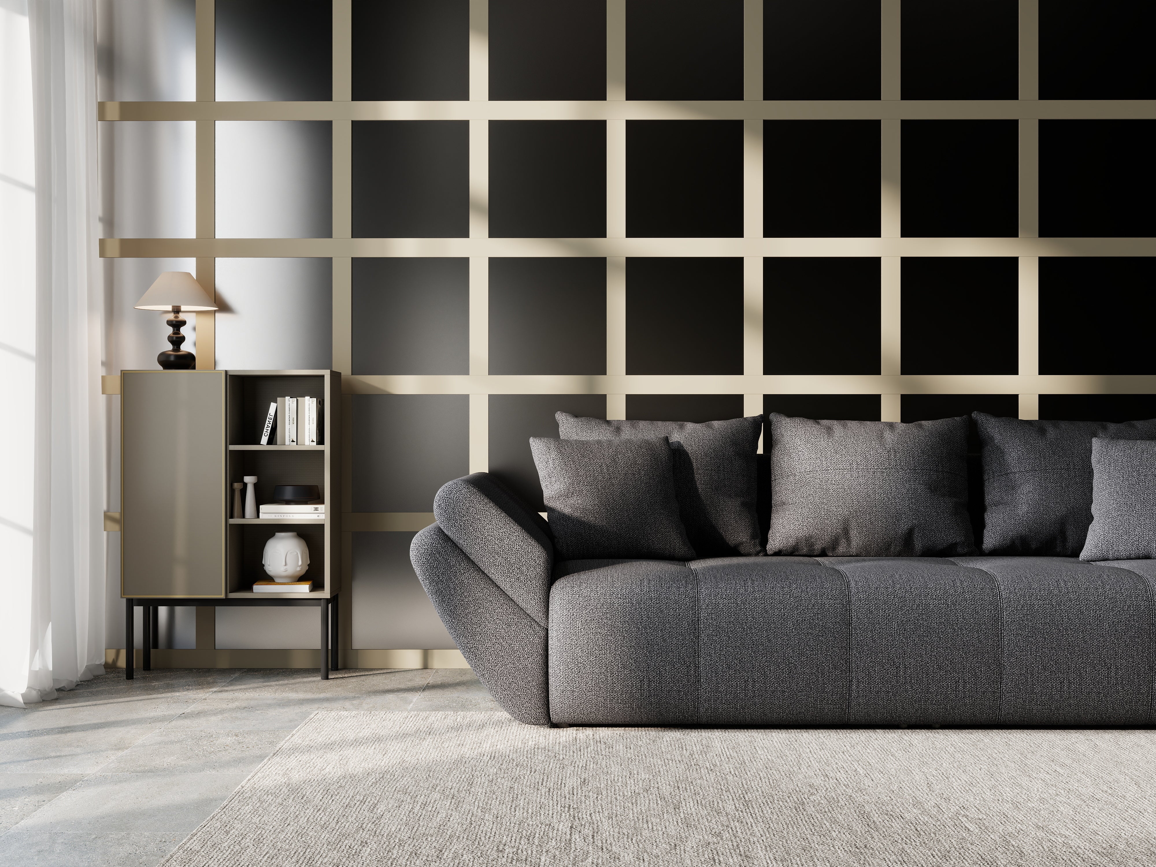 Canapea extensibilă dumonde cu ladă de depozitare si sezut confortabil din spuma HR, Berlin Graphite 250x100 cm Fabrica