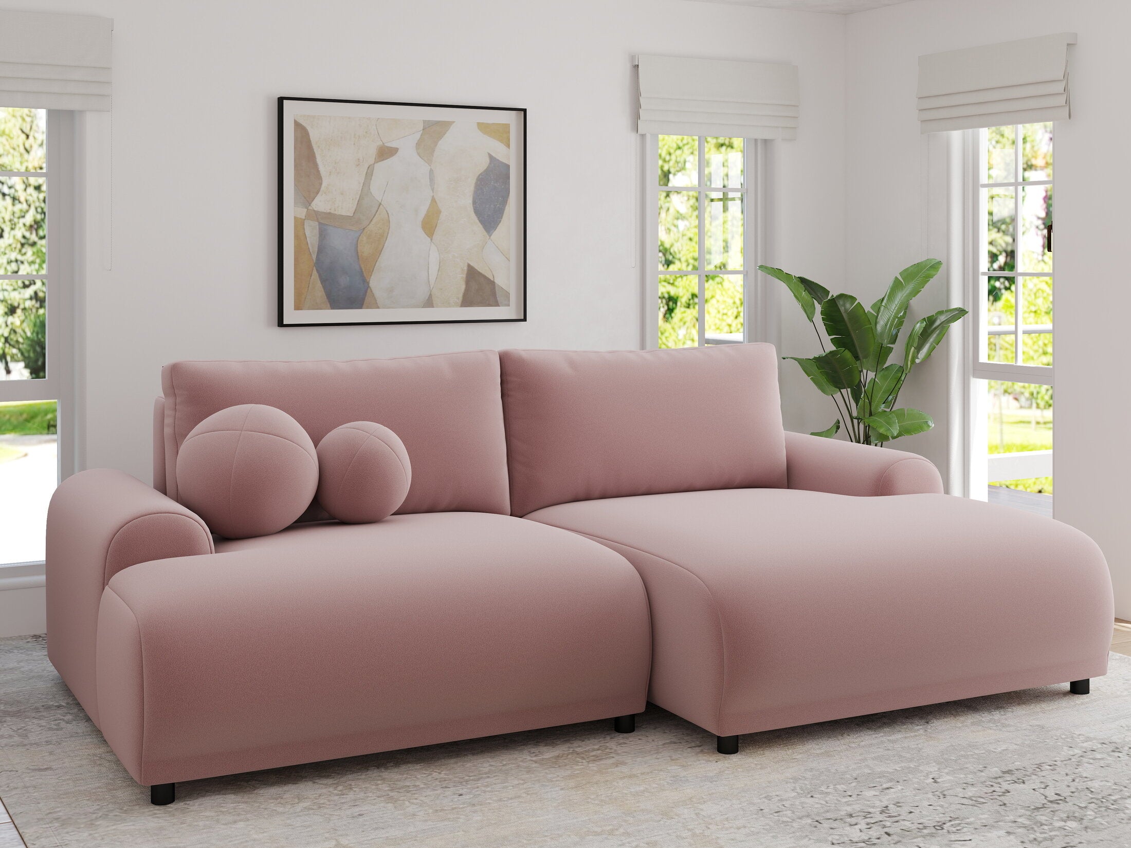 Colțar extensibil dumonde cu ladă de depozitare și șezut confortabil din spumă HR, Carlo Royal Roz 240x145 cm II