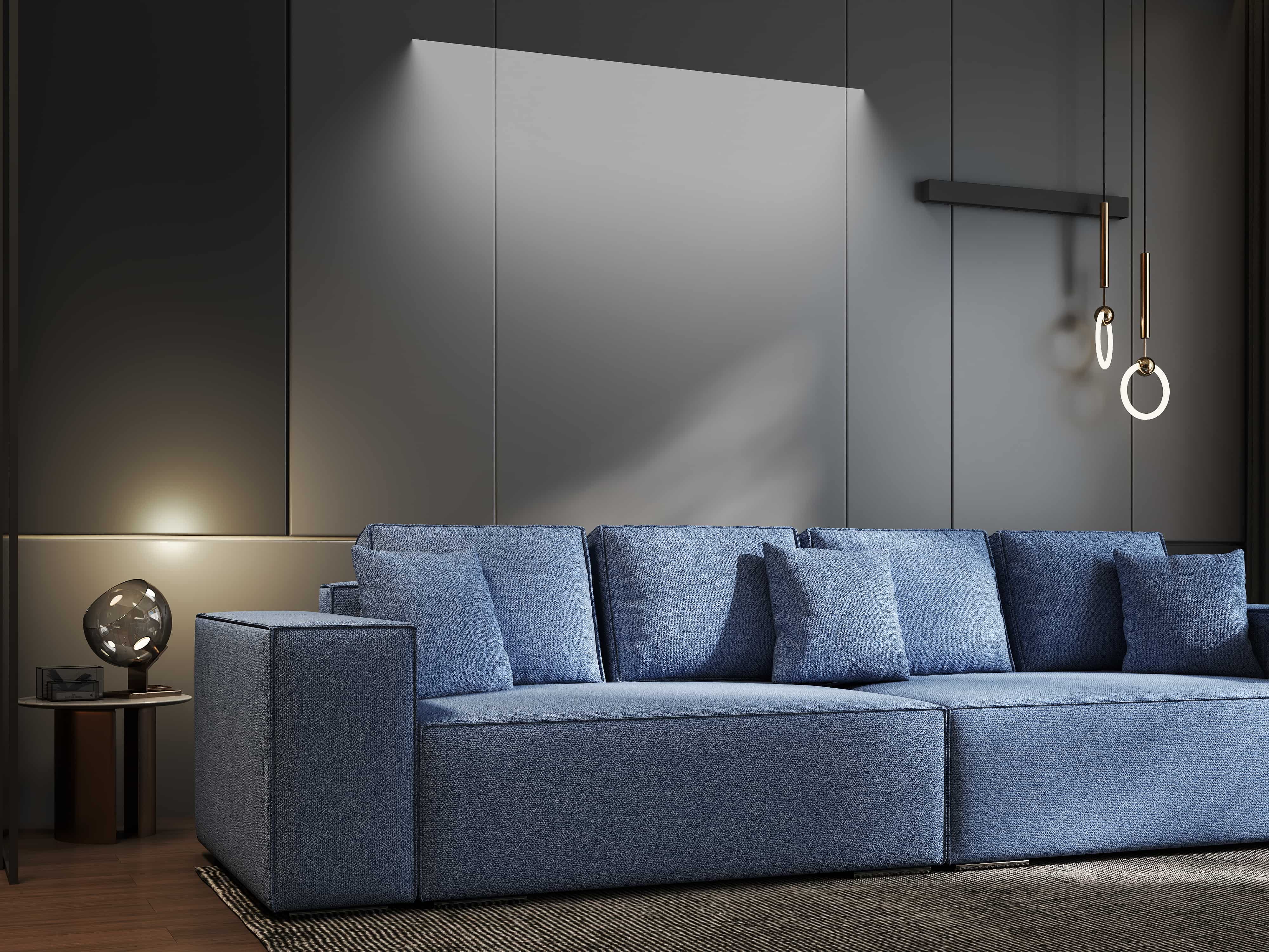 Canapea extensibilă dumonde cu ladă de depozitare si sezut confortabil din spuma HR, Dream Enjoy Blue 310x100 cm Fabrica