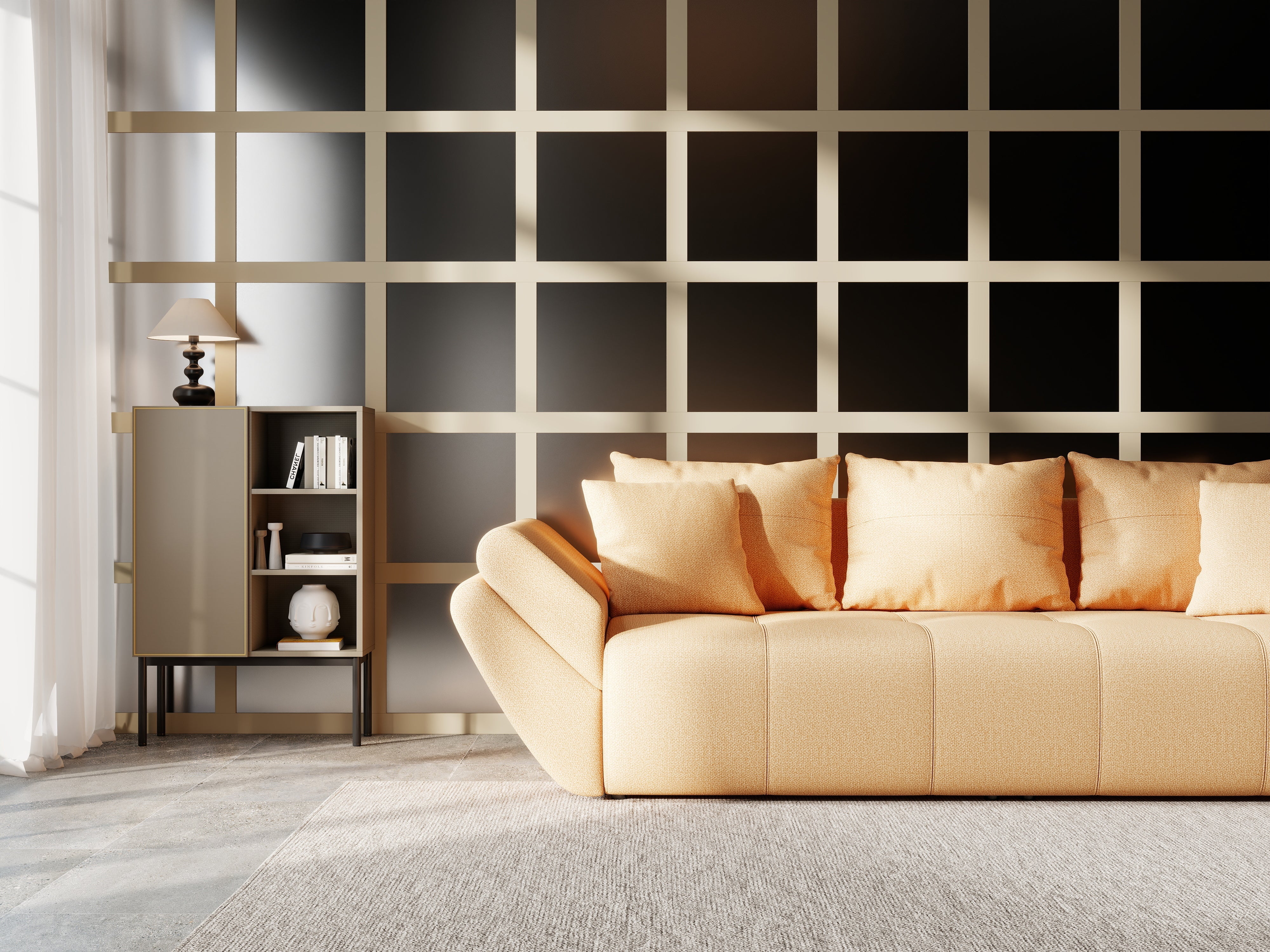 Canapea extensibilă dumonde cu ladă de depozitare si sezut confortabil din spuma HR, Berlin Mango 250x100 cm Fabrica