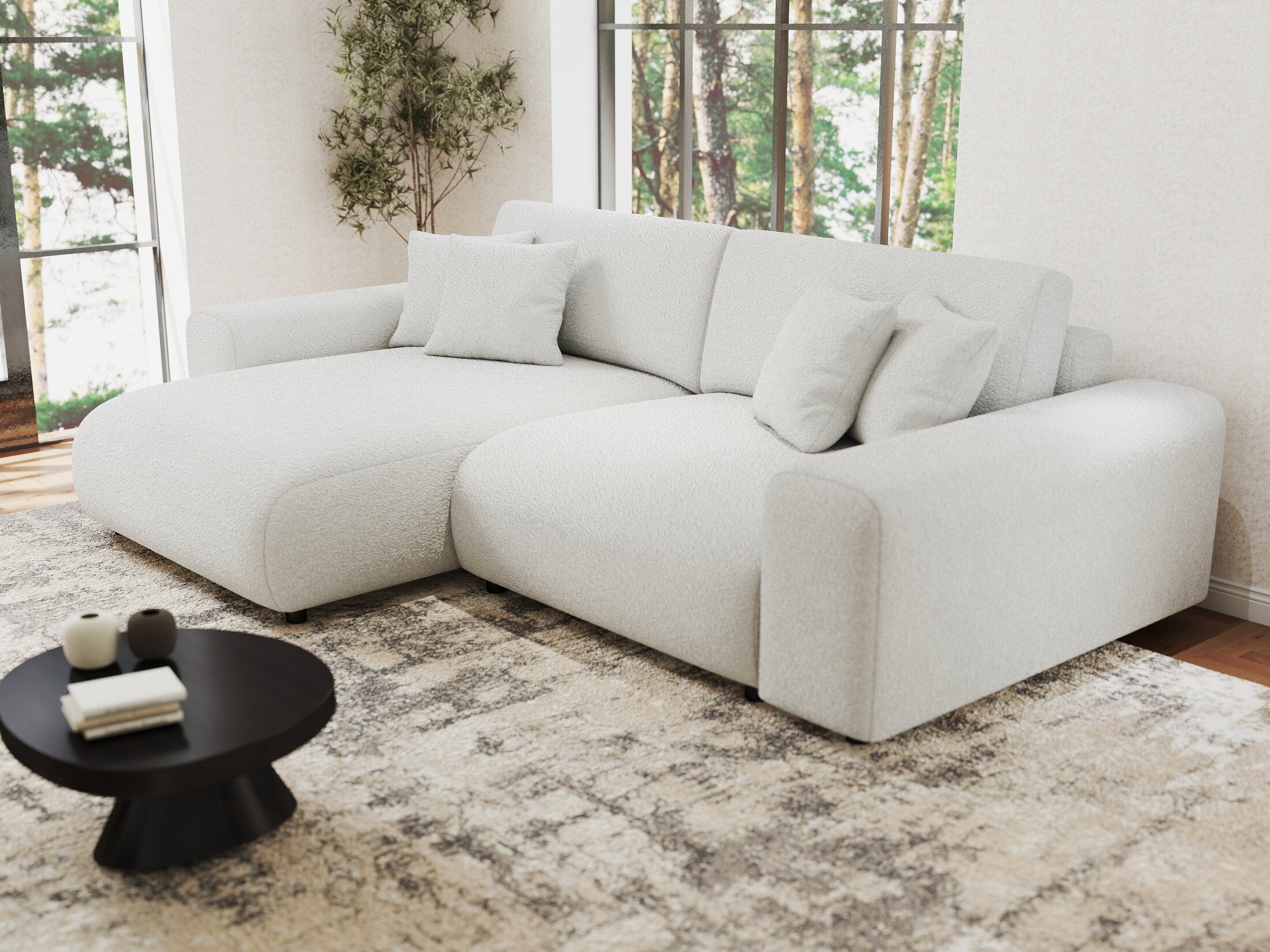 Colțar extensibil dumonde cu ladă de depozitare si sezut confortabil din spuma HR, Sarina Euphoria Alb 255x168 cm