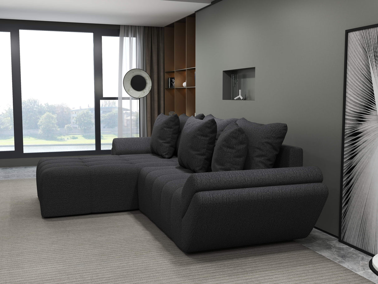 Colțar extensibil dumonde cu ladă de depozitare si sezut confortabil din spuma HR, Berlin Enjoy Gri Grafit 280x185 cm Fabrica