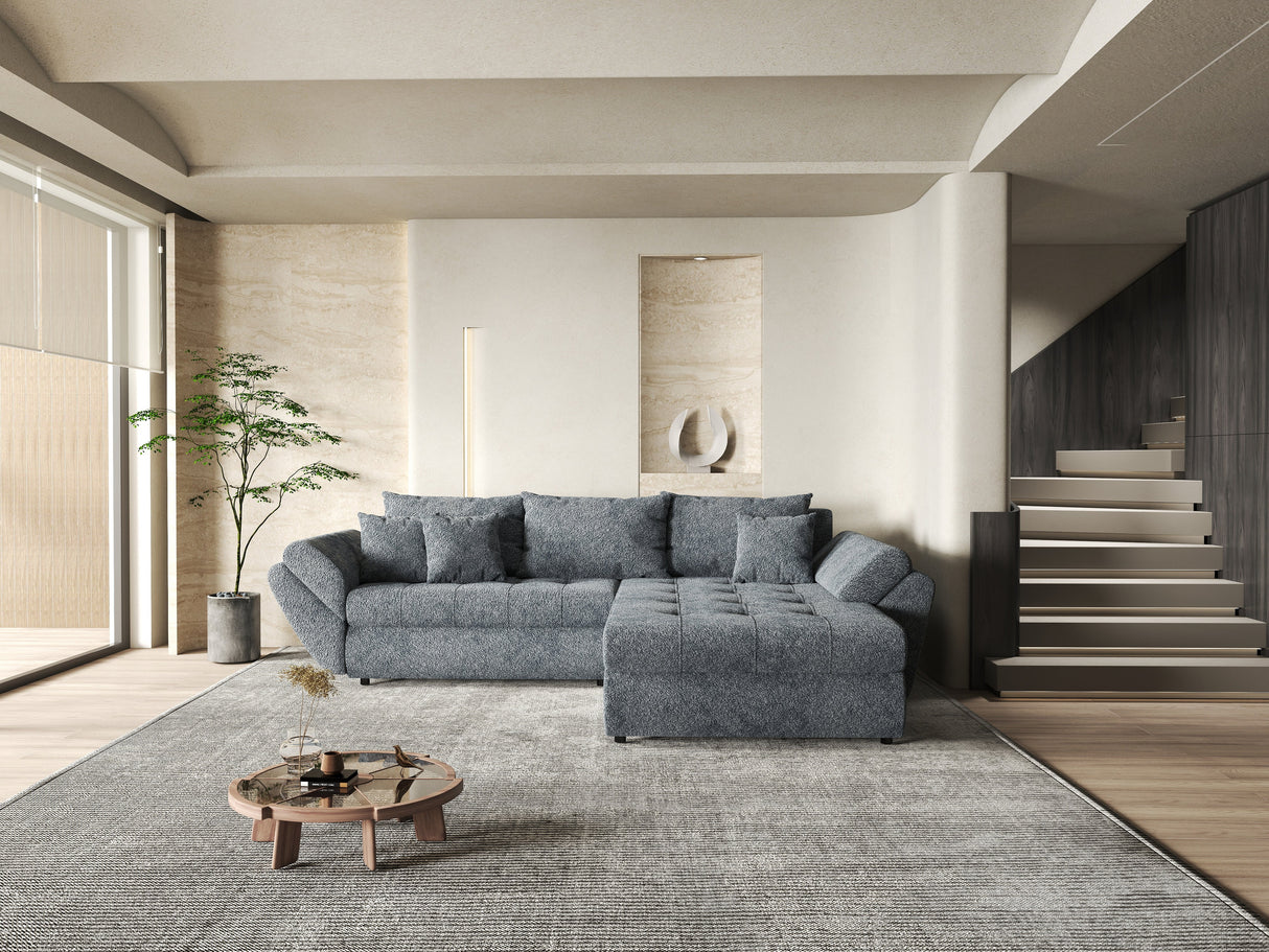 Colțar extensibil dumonde cu ladă de depozitare si sezut confortabil din spuma HR, Loana Euphoria Graphit II 275x185 cm Fabrica
