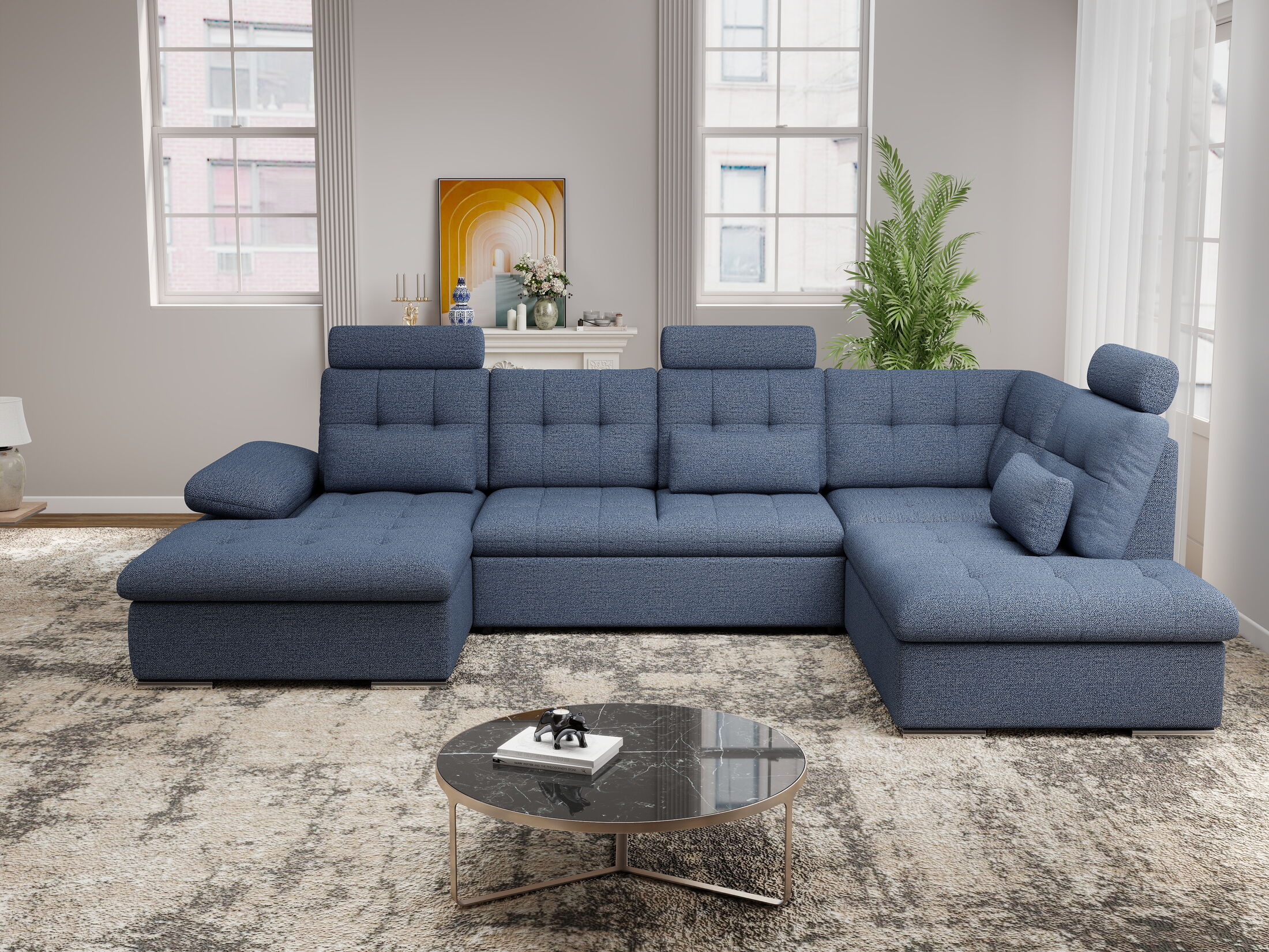 Colțar extensibil dumonde cu ladă de depozitare și șezut confortabil din spumă HR, Merkur U Enjoy Antracit 324x218 cm