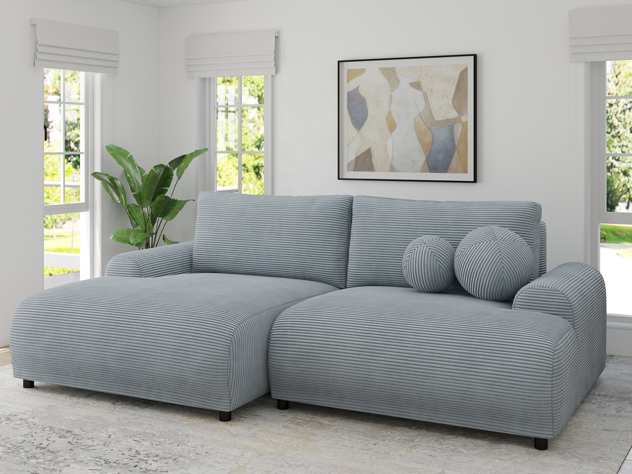 Colțar extensibil dumonde cu ladă de depozitare și șezut confortabil din spumă HR, Carlo Zoom Gri Mint 240x145 cm