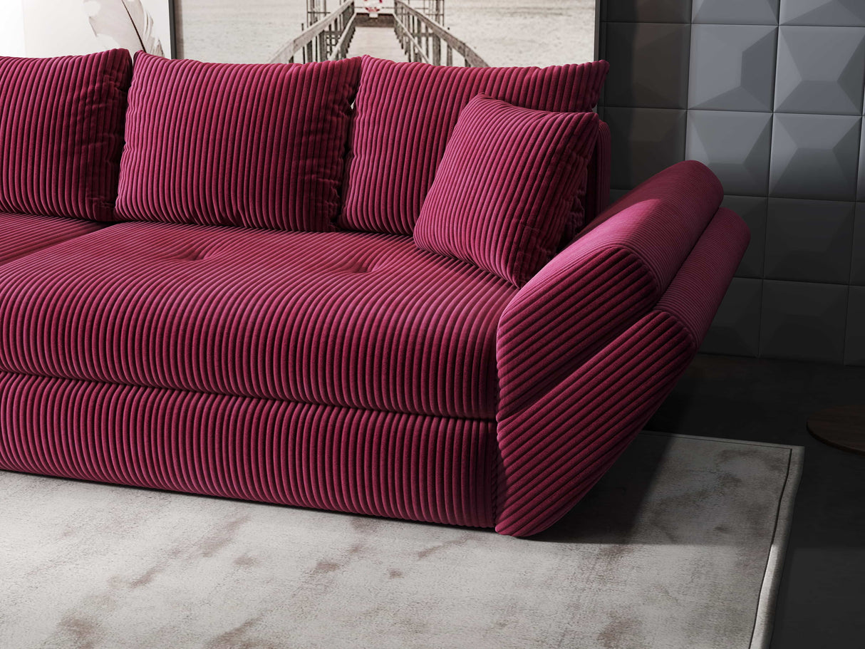Canapea extensibilă dumonde cu ladă de depozitare si sezut confortabil din spuma HR, Loana Zoom Rosu 300x100 cm Fabrica