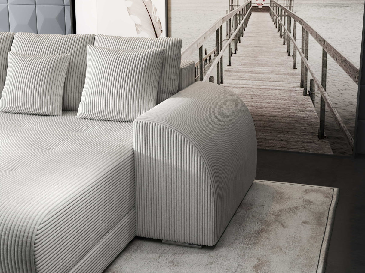 Colțar extensibil dumonde cu ladă de depozitare si sezut confortabil din spuma HR, Verona Zoom Gri II 290x185 cm Fabrica