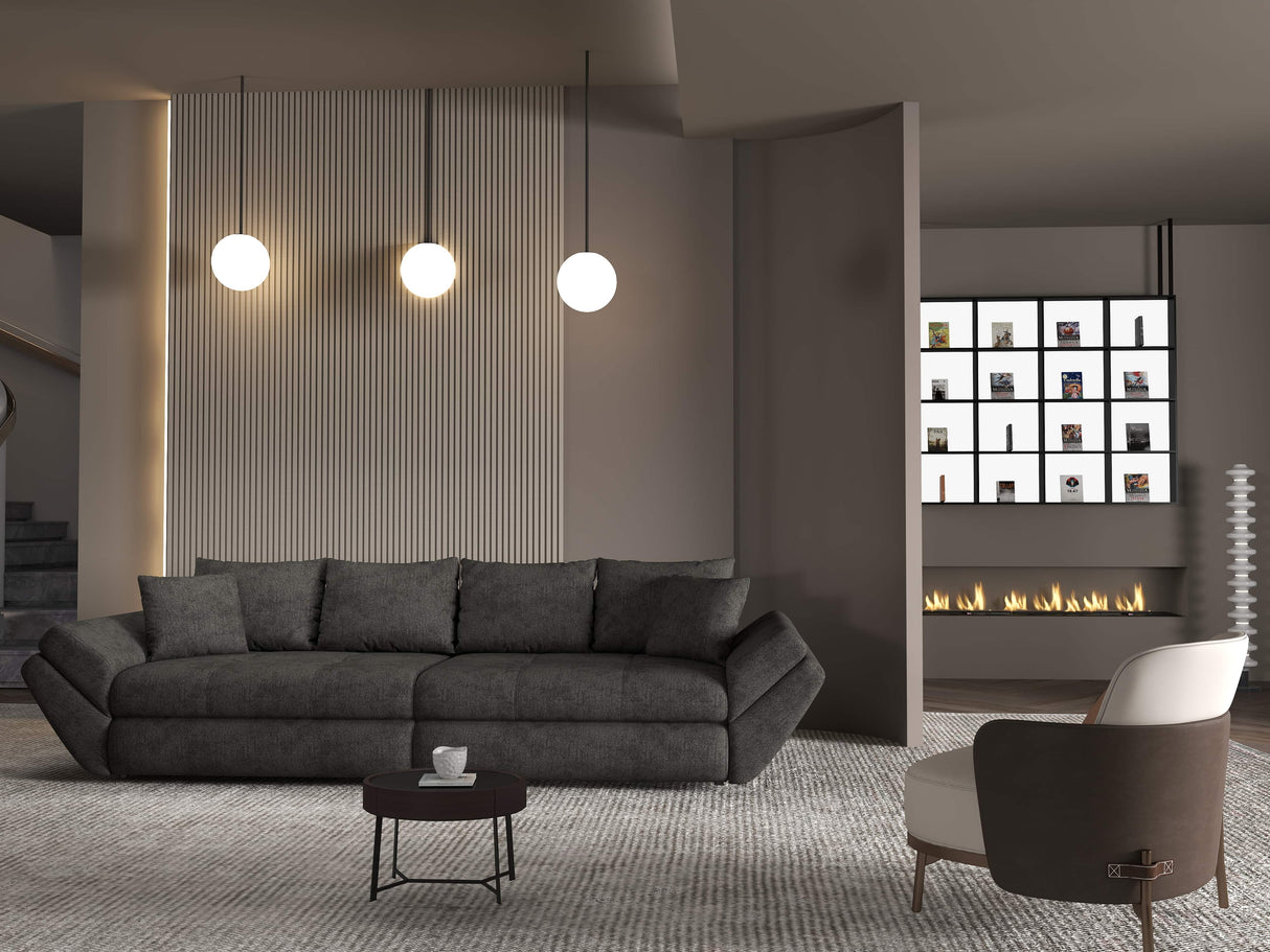 Canapea extensibilă dumonde cu ladă de depozitare si sezut confortabil din spuma HR, Loana Enjoy Negru 300x100 cm Fabrica