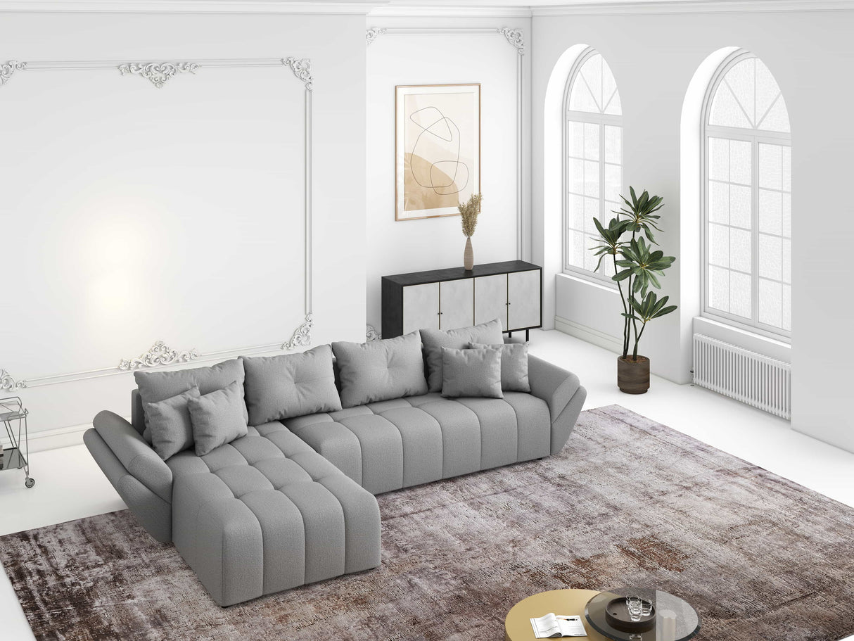 Colțar extensibil dumonde cu ladă de depozitare si sezut confortabil din spuma HR, Berlin XL Enjoy Lux Grey 350x185 cm Fabrica