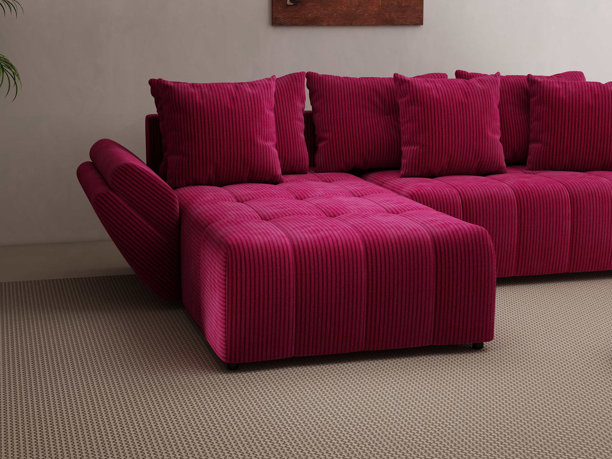 Colțar extensibil dumonde cu ladă de depozitare si sezut confortabil din spuma HR, Berlin Zoom Bordeaux 280x185 cm Fabrica