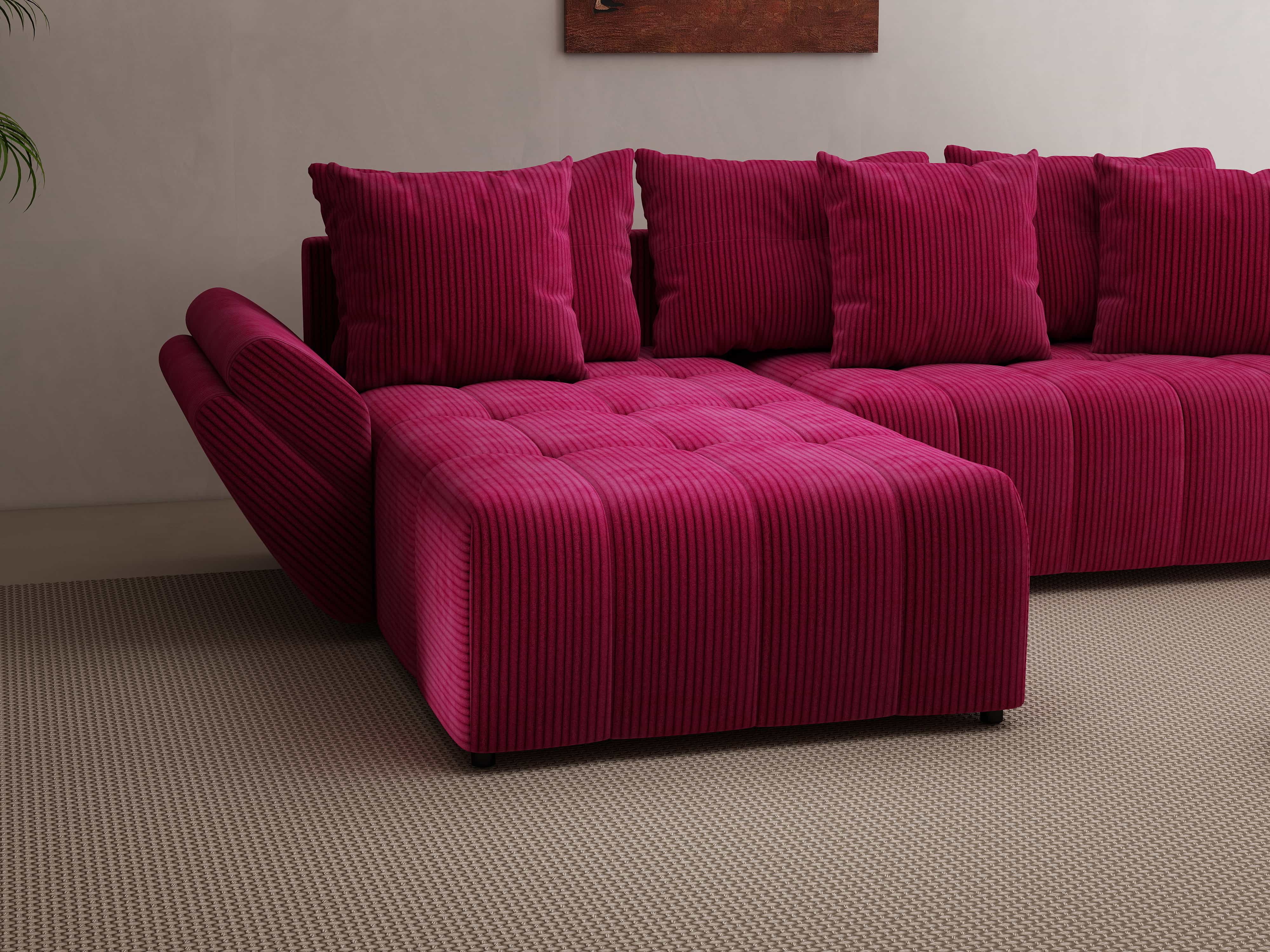 Colțar extensibil dumonde cu ladă de depozitare si sezut confortabil din spuma HR, Berlin Zoom Bordeaux 280x185 cm Fabrica