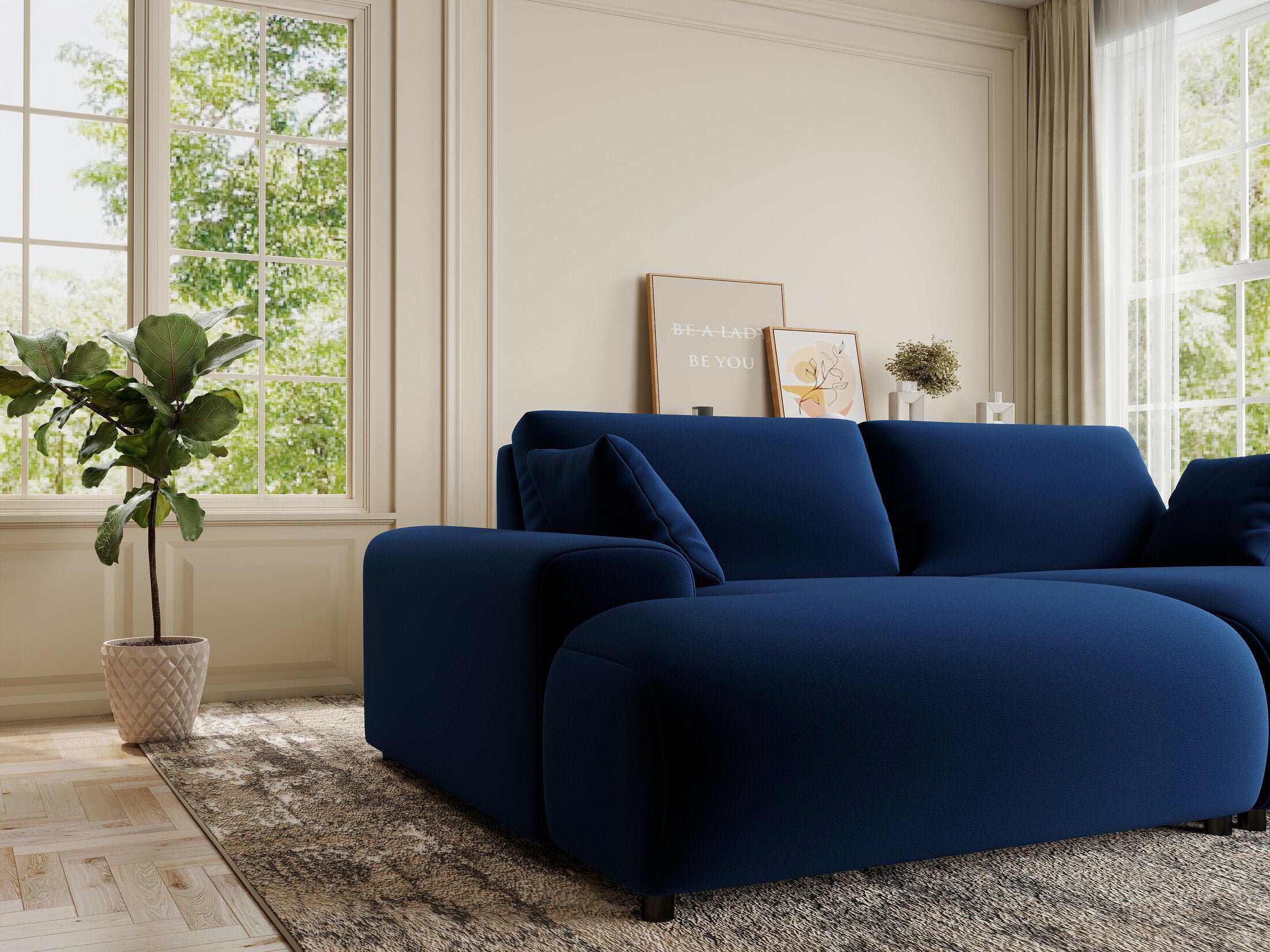 Canapea dumonde cu sezut confortabil din spuma HR, Hudson Royal Albastru Navy 237x144 cm