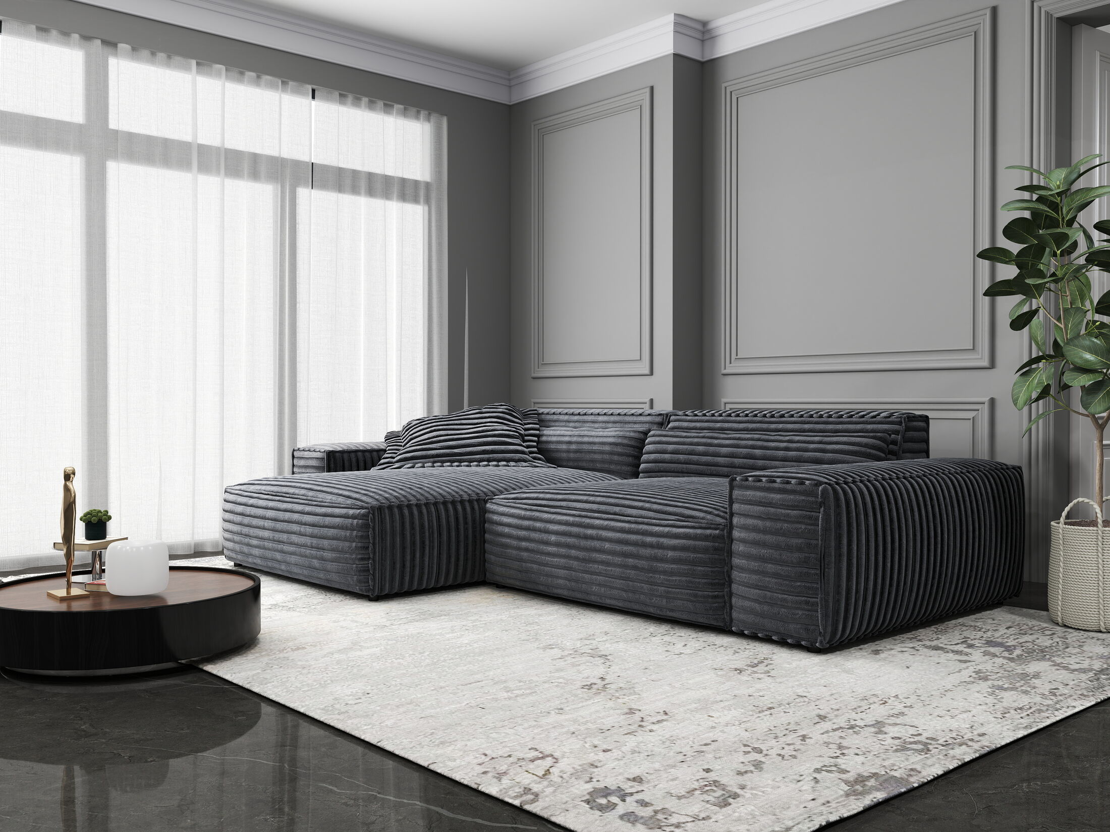 Colțar dumonde cu șezut confortabil din spumă HR, Marvelo Ambience Gri 264x175 cm