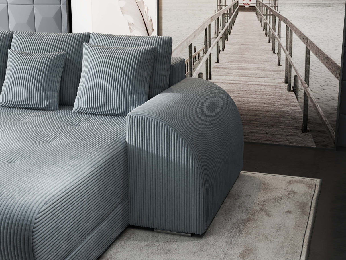 Colțar extensibil dumonde cu ladă de depozitare si sezut confortabil din spuma HR, Verona Zoom Gri Mint II 290x185 cm Fabrica