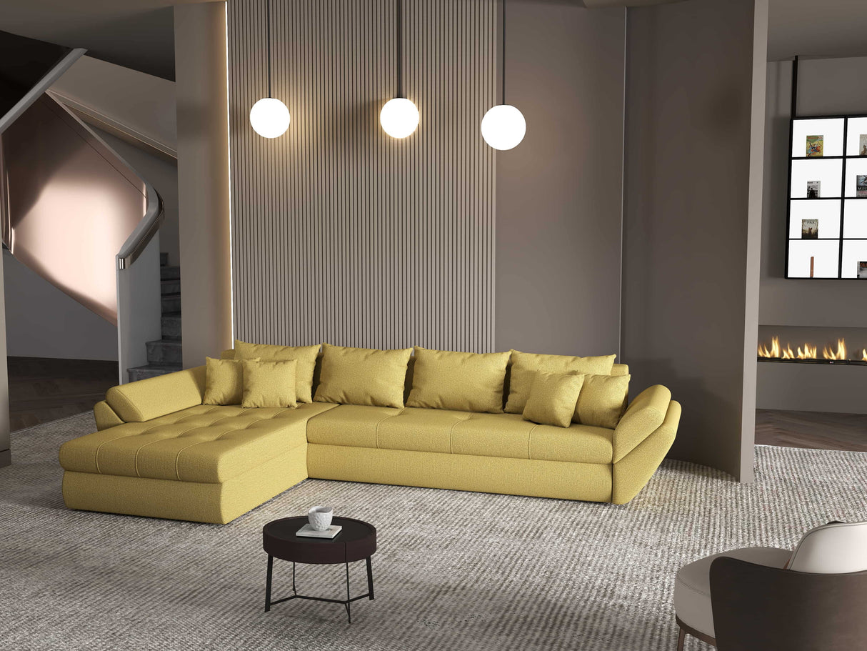 Colțar extensibil dumonde cu ladă de depozitare si sezut confortabil din spuma HR, Loana XL Enjoy Melon 335x185 cm Fabrica