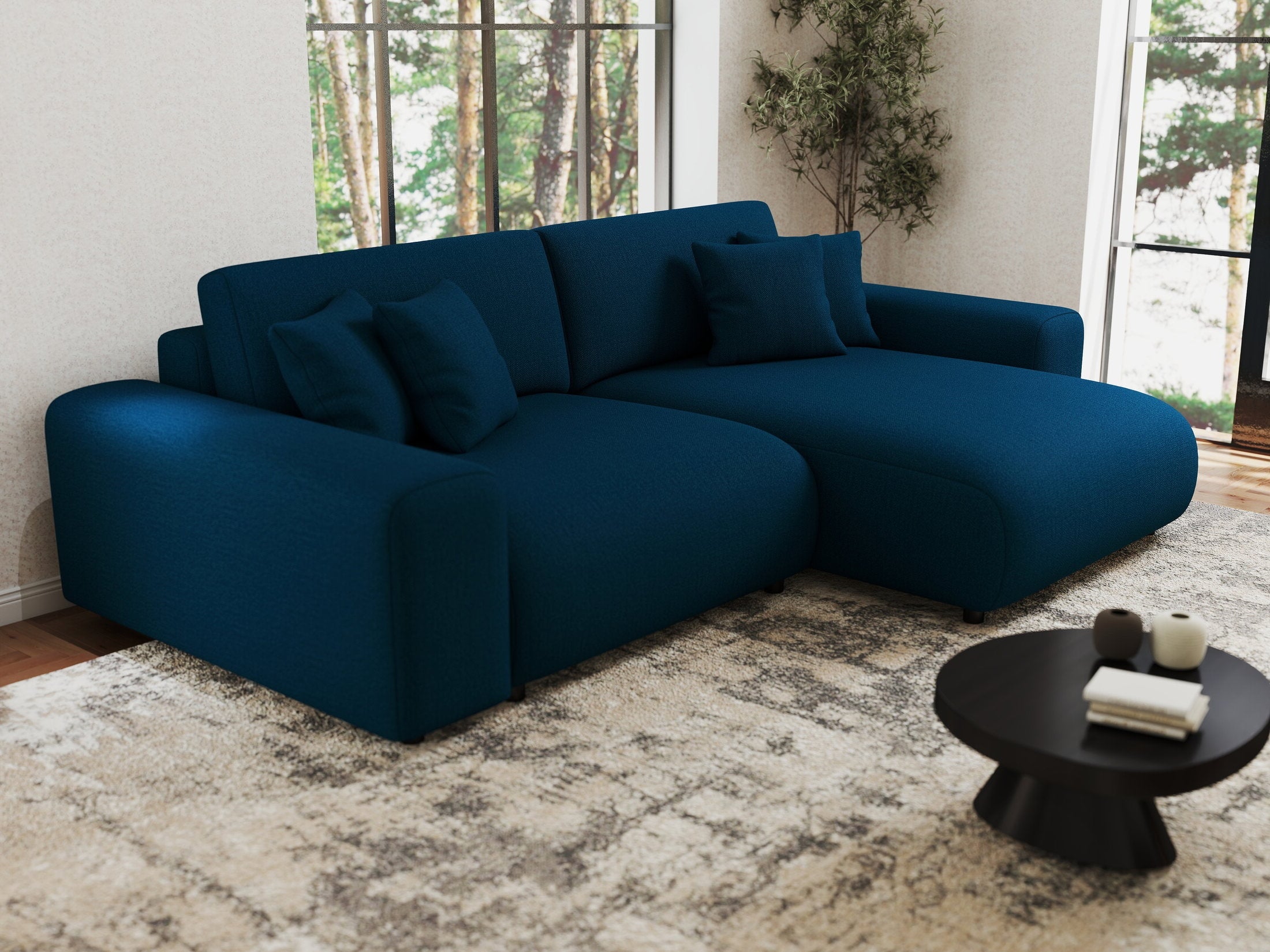 Colțar extensibil dumonde cu ladă de depozitare si sezut confortabil din spuma HR, Sarina Enjoy Verde Petrol 255x168 cm II