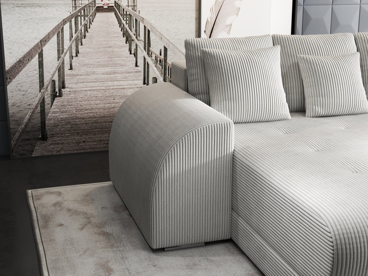 Colțar extensibil dumonde cu ladă de depozitare si sezut confortabil din spuma HR, Verona Zoom Gri 290x185 cm Fabrica
