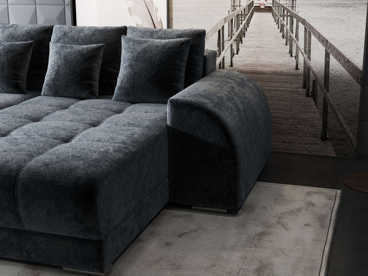 Colțar extensibil dumonde cu ladă de depozitare si sezut confortabil din spuma HR, Verona Euphoria Gri Grafit II 290x185 cm Fabrica