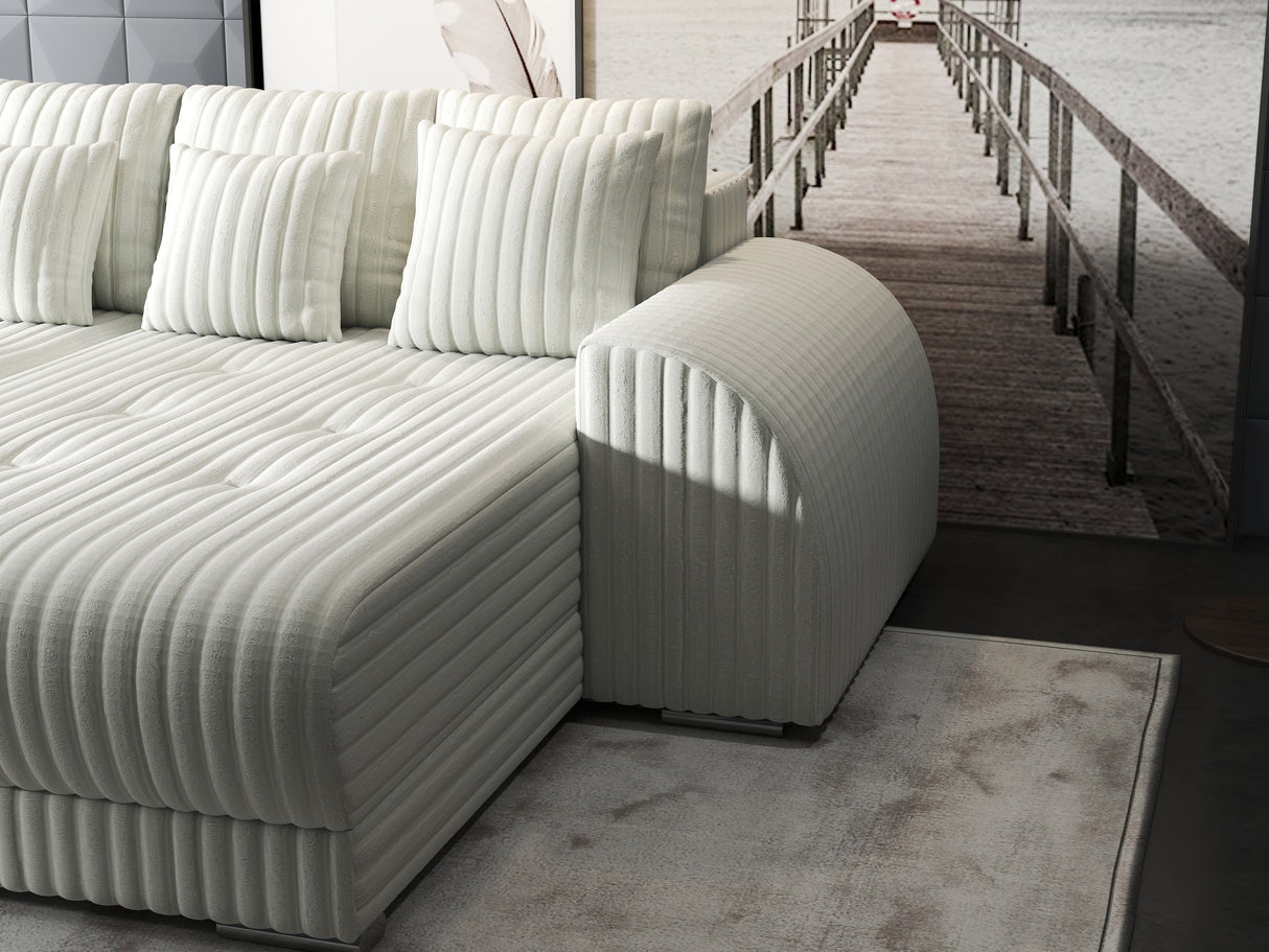 Colțar extensibil dumonde cu ladă de depozitare si sezut confortabil din spuma HR, Verona Ambience Alb II 290x185 cm Fabrica