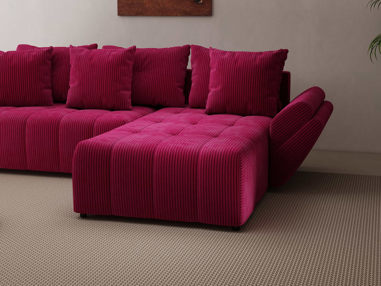 Colțar extensibil dumonde cu ladă de depozitare si sezut confortabil din spuma HR, Berlin Zoom Bordeaux 280x185 cm II Fabrica