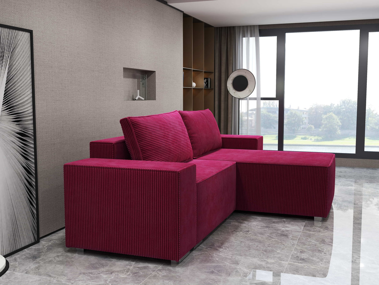 Colțar extensibil dumonde cu ladă de depozitare si sezut confortabil din spuma HR, Dream Zoom Rosu 290x185 cm II Fabrica