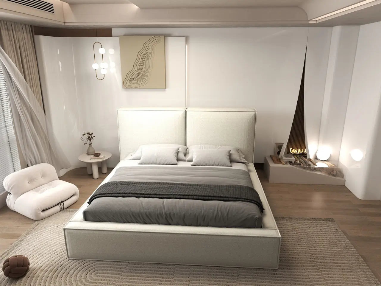 Pat dormitor dumonde, tapitat alb, Dreamer 160x200 cm, somiera rabatabila inclusa, spatiu depozitare WLS