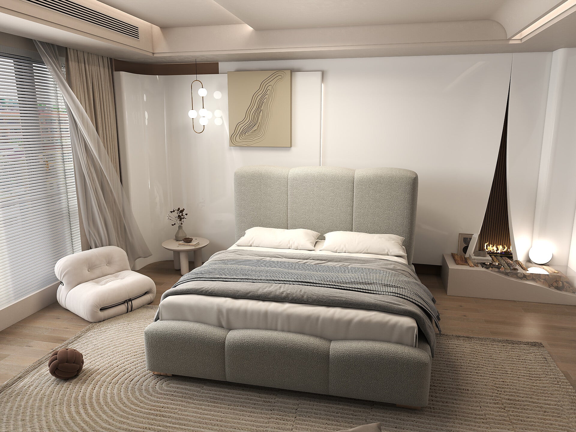 Pat dormitor dumonde, tapitat gri, Havana 160x200 cm, somiera rabatabila inclusa, spatiu depozitare