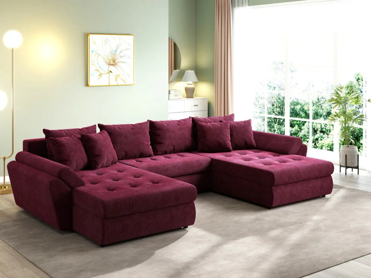 Colțar extensibil dumonde cu ladă de depozitare si sezut confortabil din spuma HR, Loana U Zoom Red 355x185 cm Fabrica