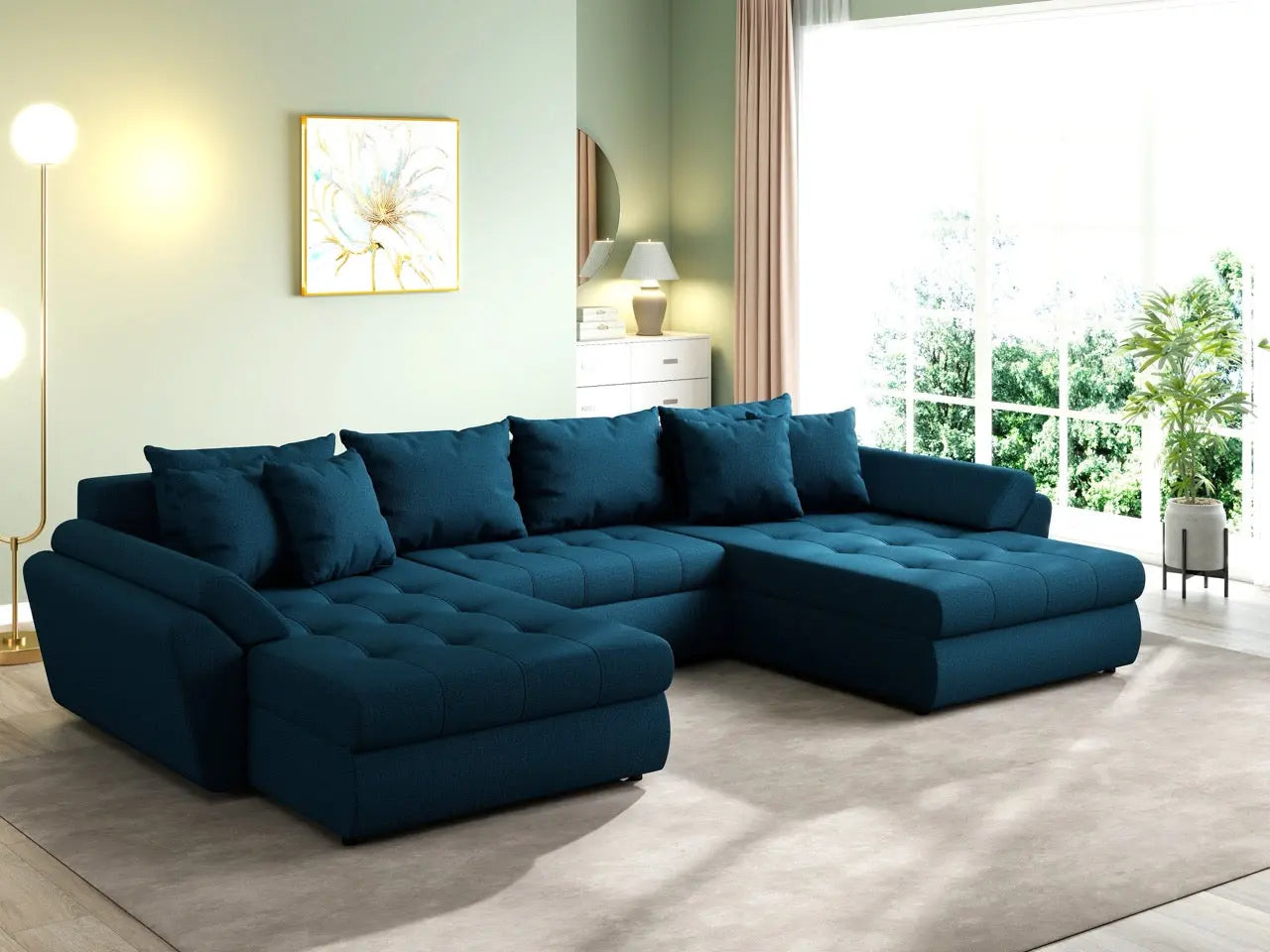 Colțar extensibil dumonde cu ladă de depozitare si sezut confortabil din spuma HR, Loana U Enjoy Petrol 355x185 cm Fabrica