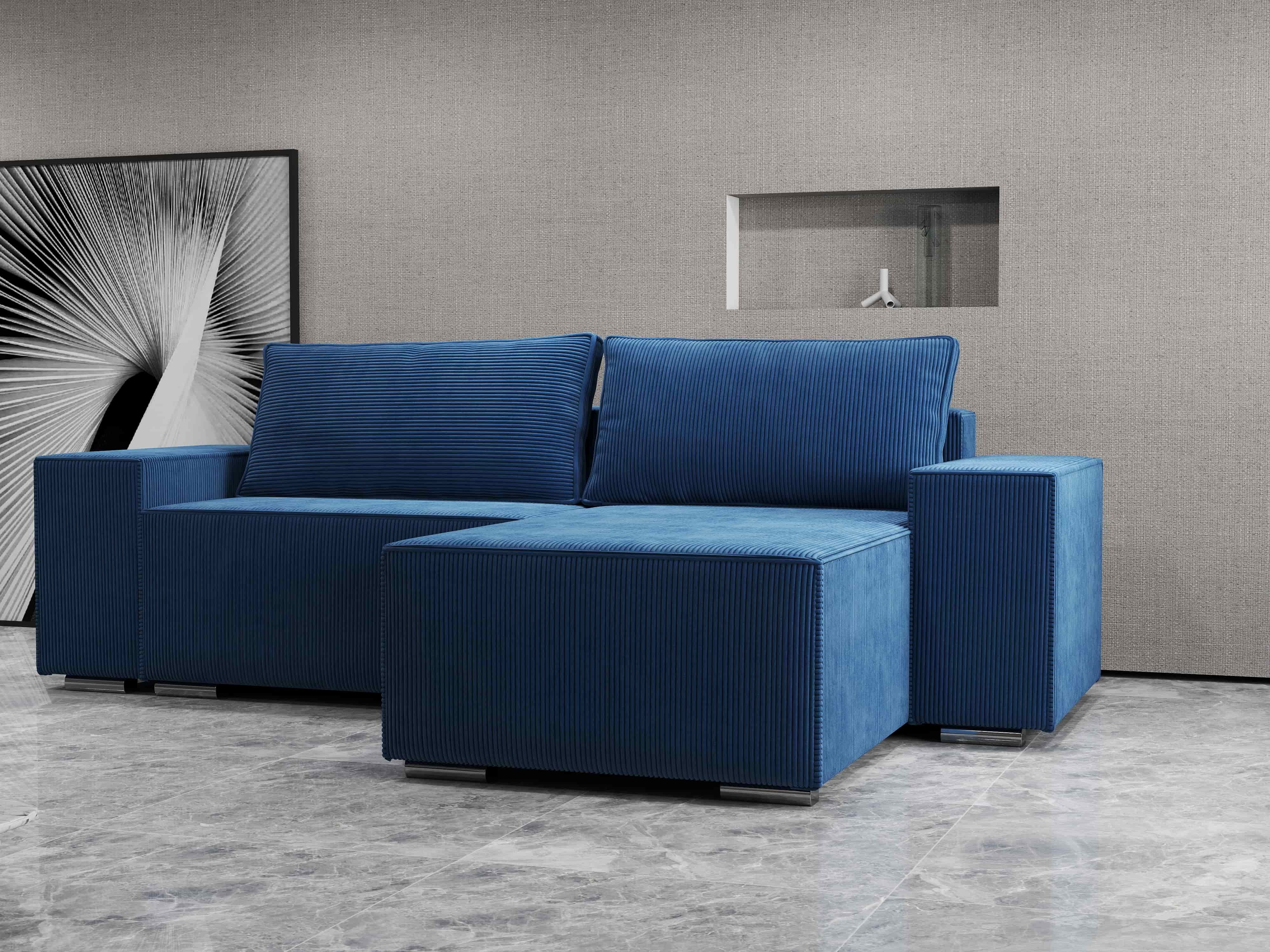 Colțar extensibil dumonde cu ladă de depozitare si sezut confortabil din spuma HR, Dream Zoom Albastru 290x185 cm II Fabrica