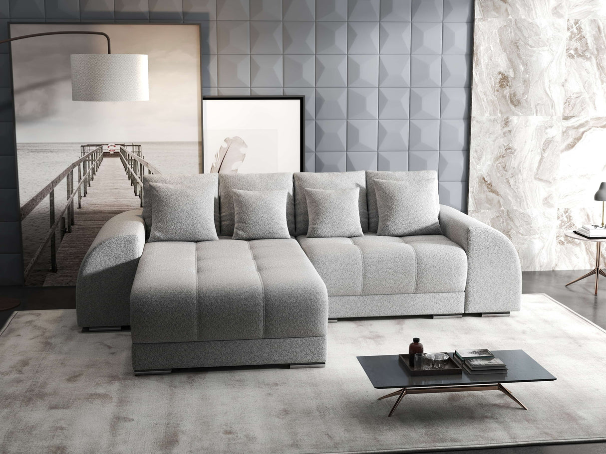Colțar extensibil dumonde cu ladă de depozitare si sezut confortabil din spuma HR, Verona Euphoria Gri 290x185 cm Fabrica