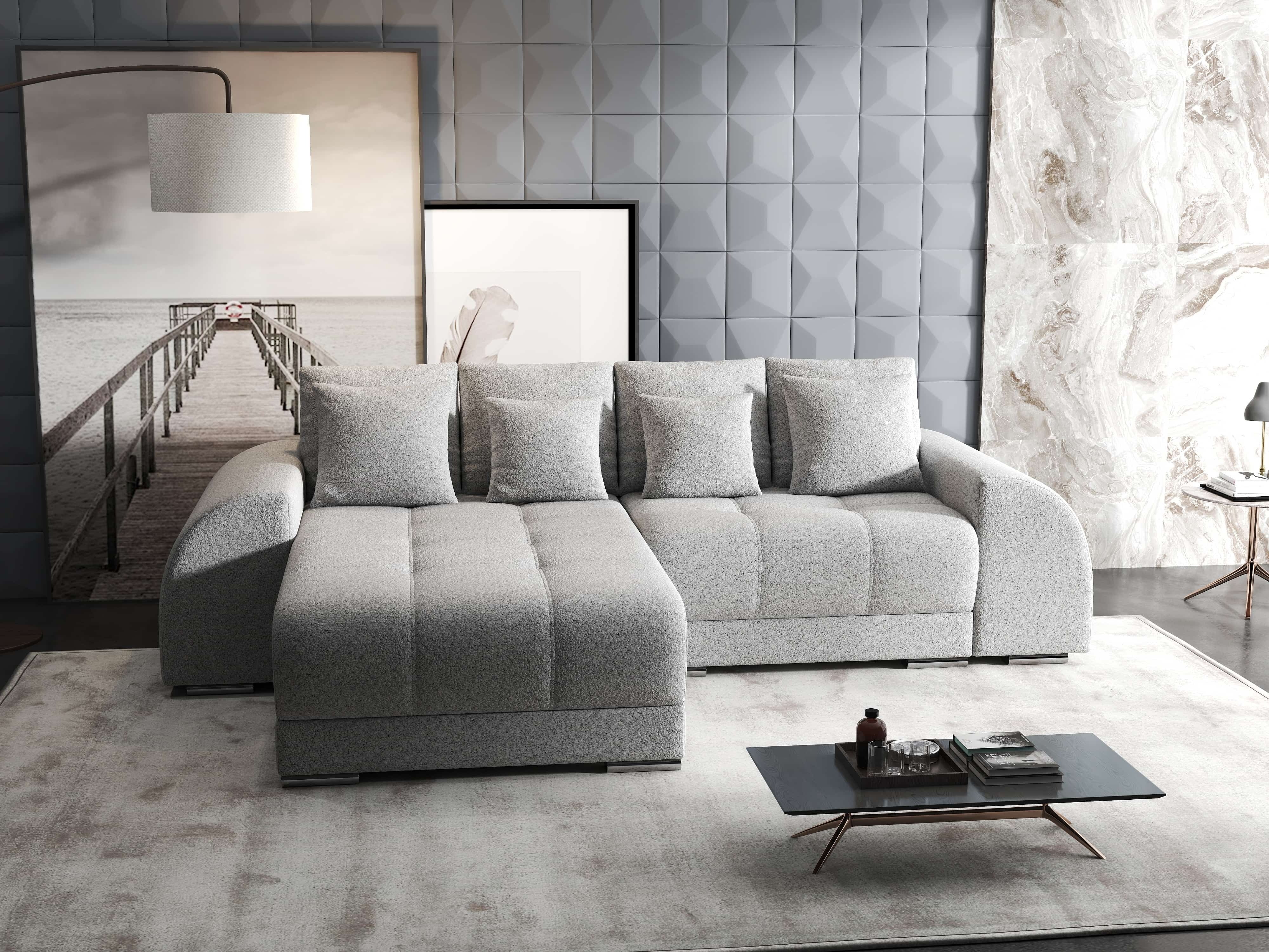 Colțar extensibil dumonde cu ladă de depozitare si sezut confortabil din spuma HR, Verona Euphoria Gri 290x185 cm Fabrica